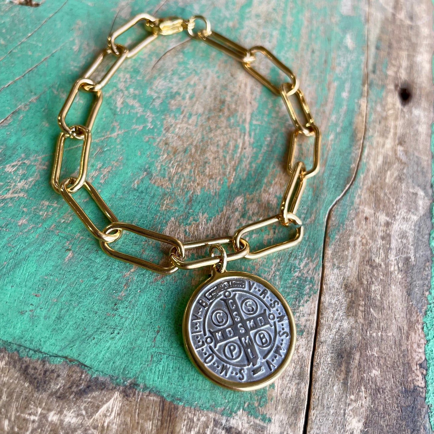 Two-Tone St Benedict Paperclip Necklace or Bracelet or Earrings