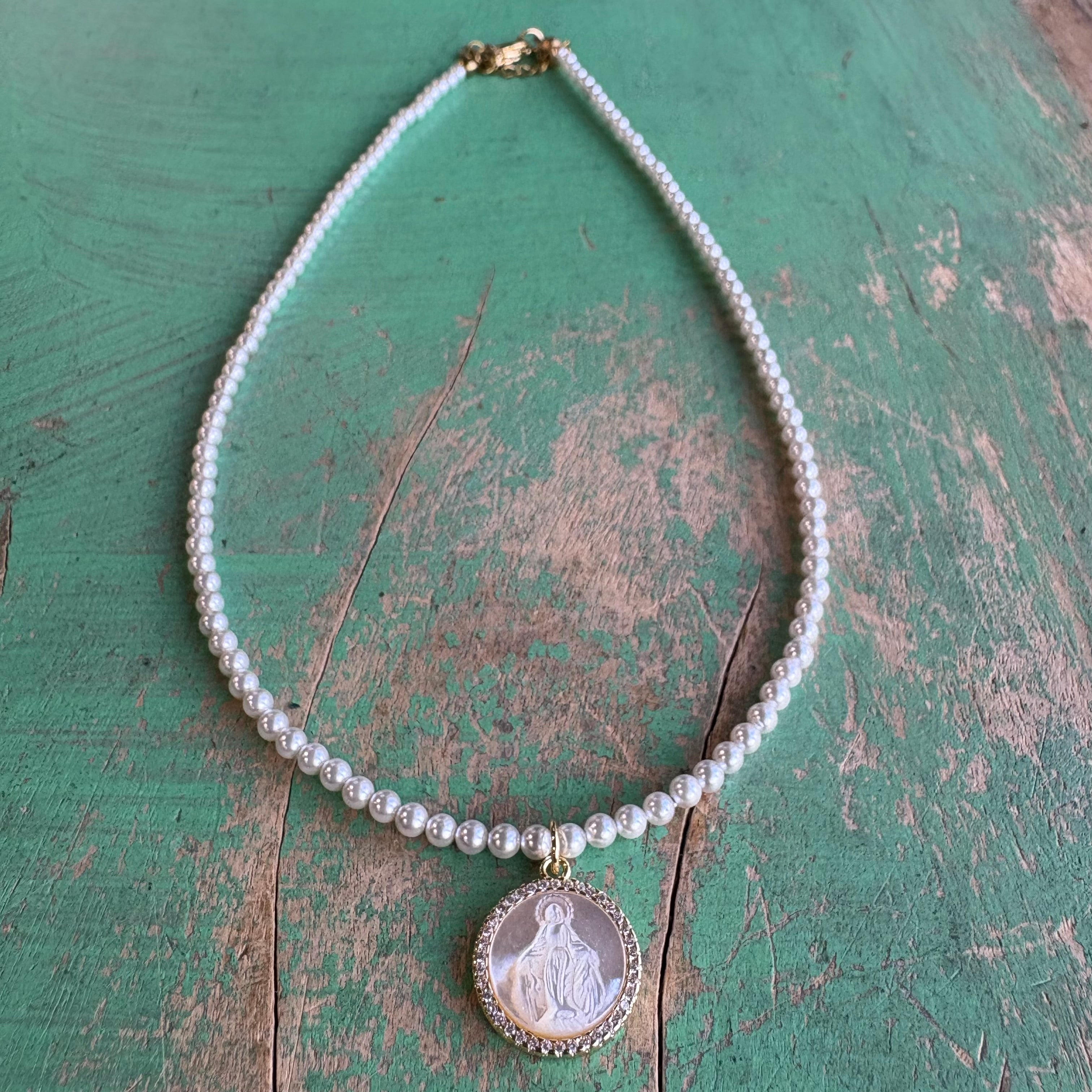 Our Lady of Grace Dainty Pearl Necklace