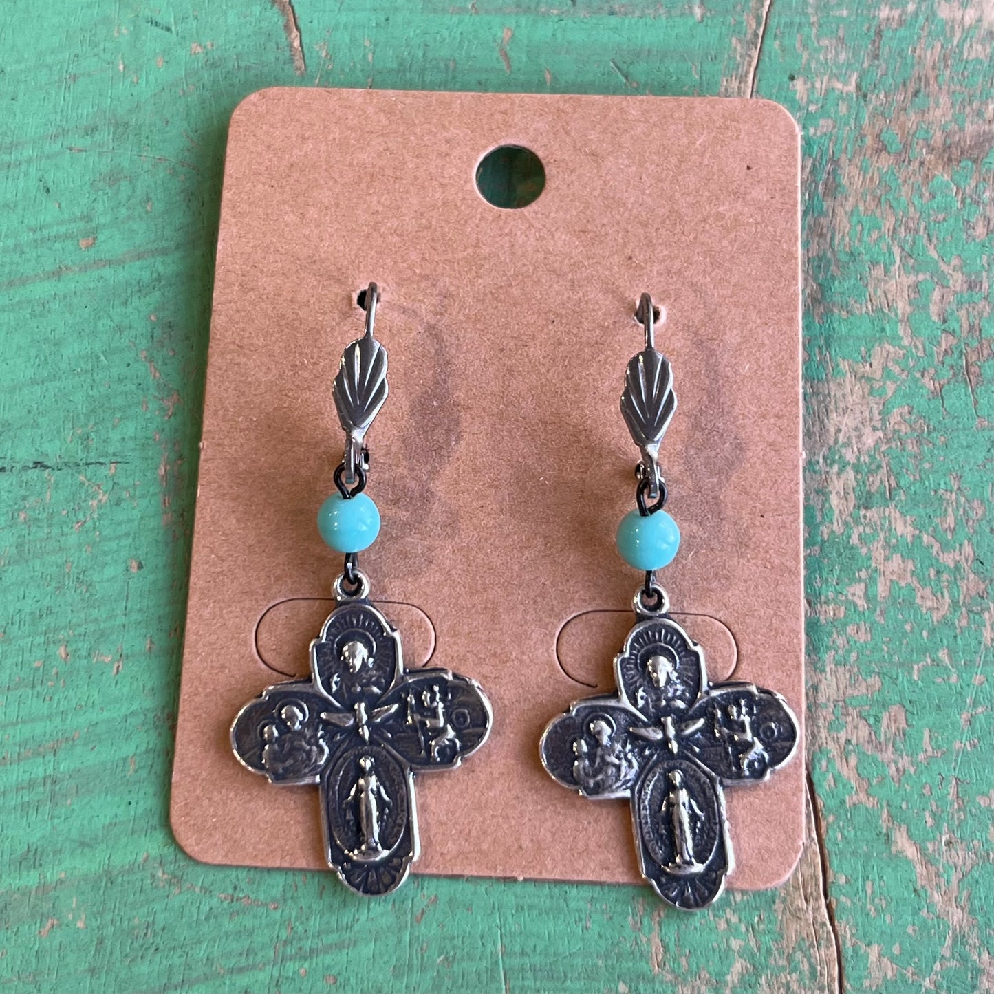 Silver and Turquoise Five Way Cross Earrings