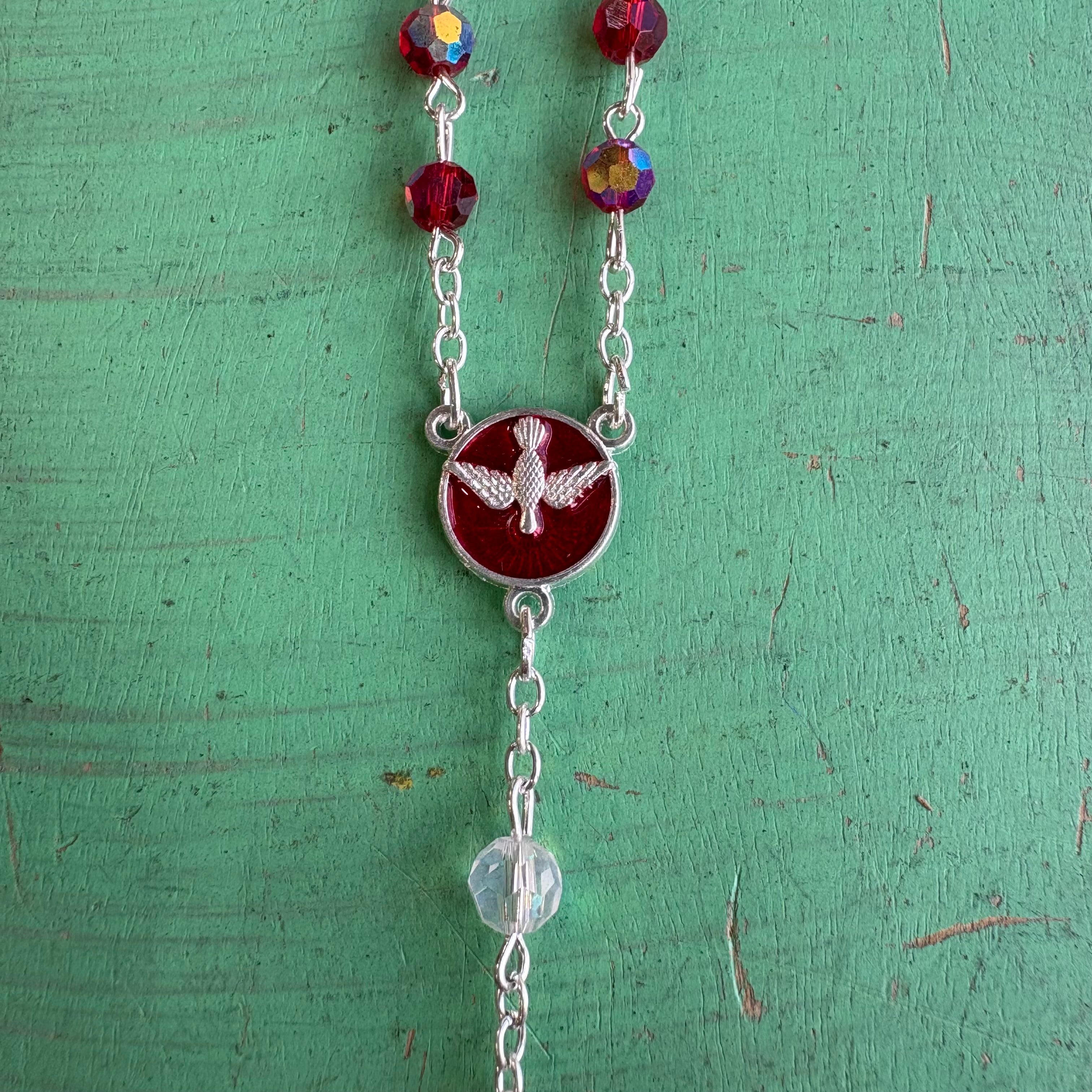 Ruby Confirmation Rosary in Clear Case