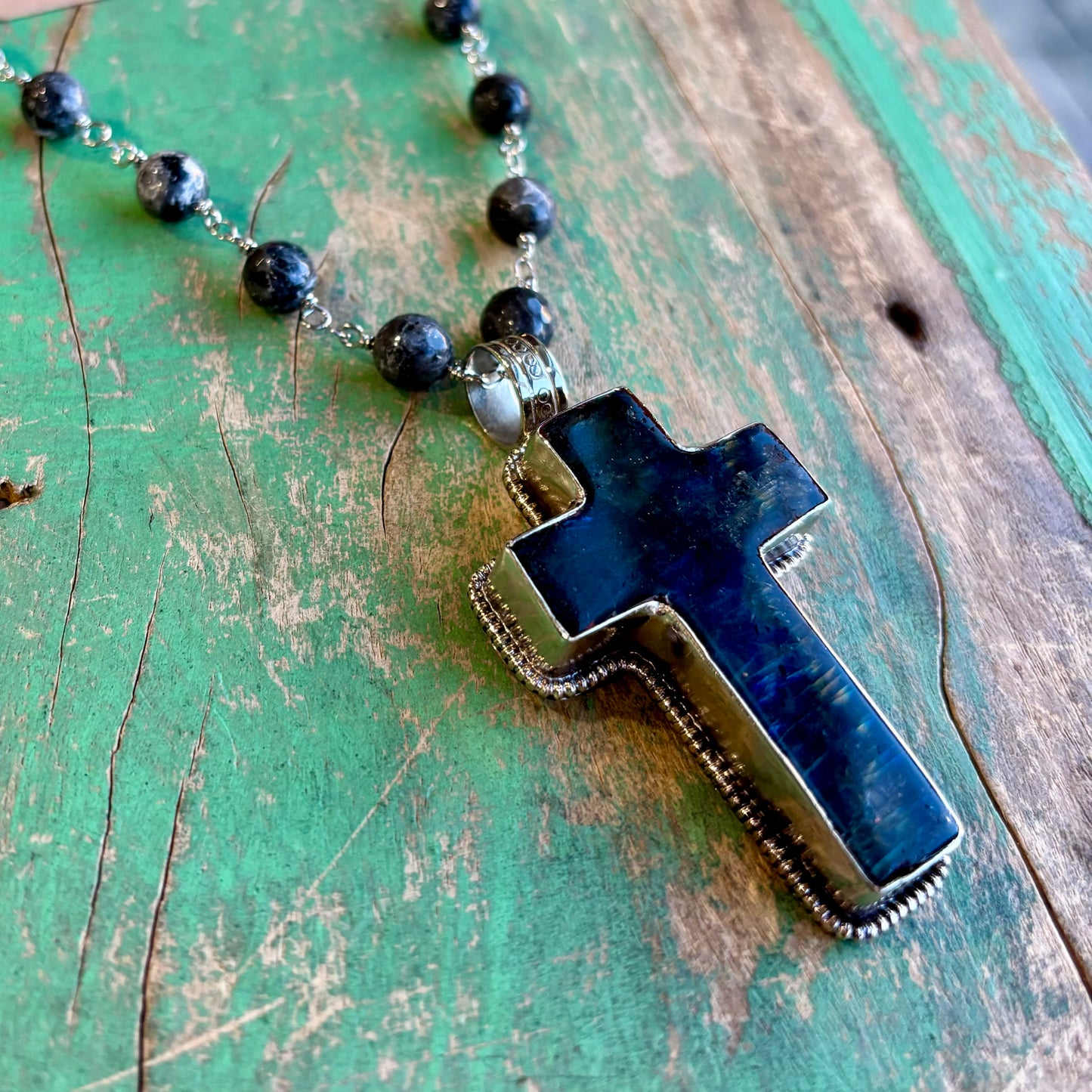 Labradorite Cross Long Necklace or Earrings