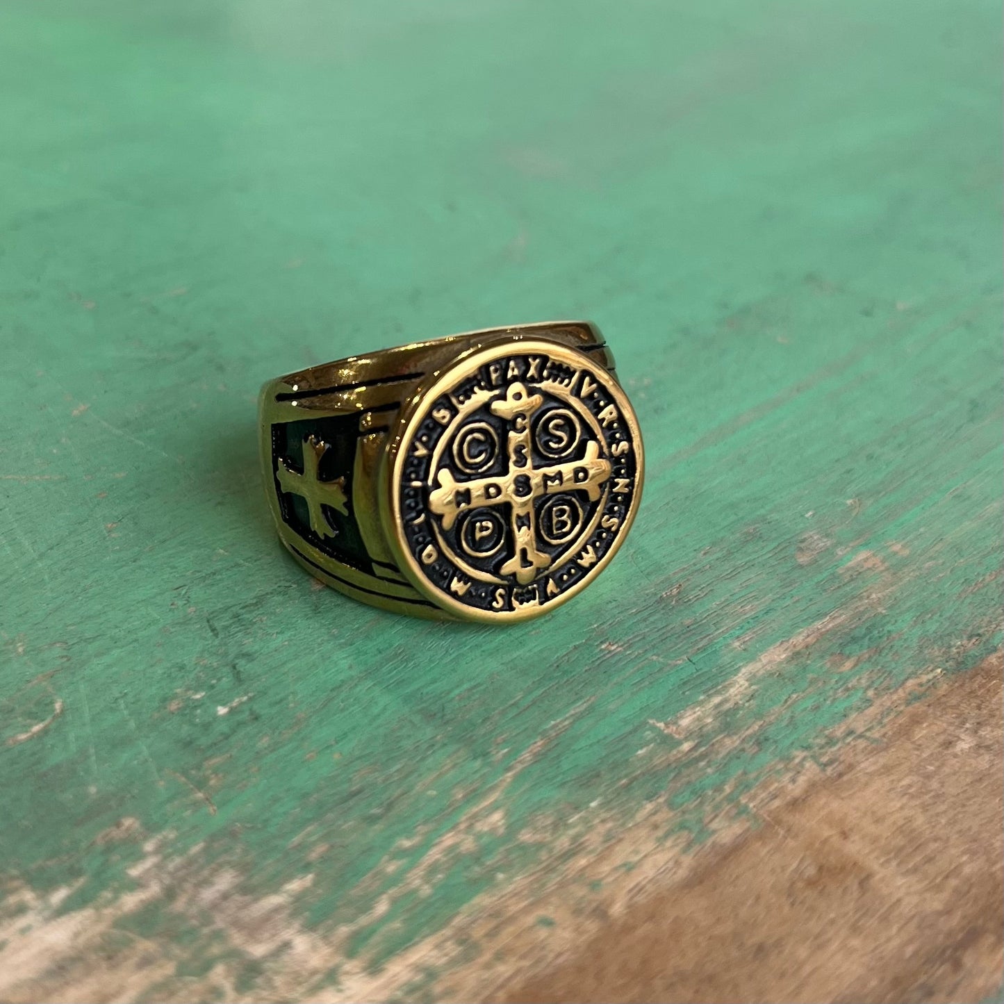 Gold Stainless Steel St Benedict Cross Ring