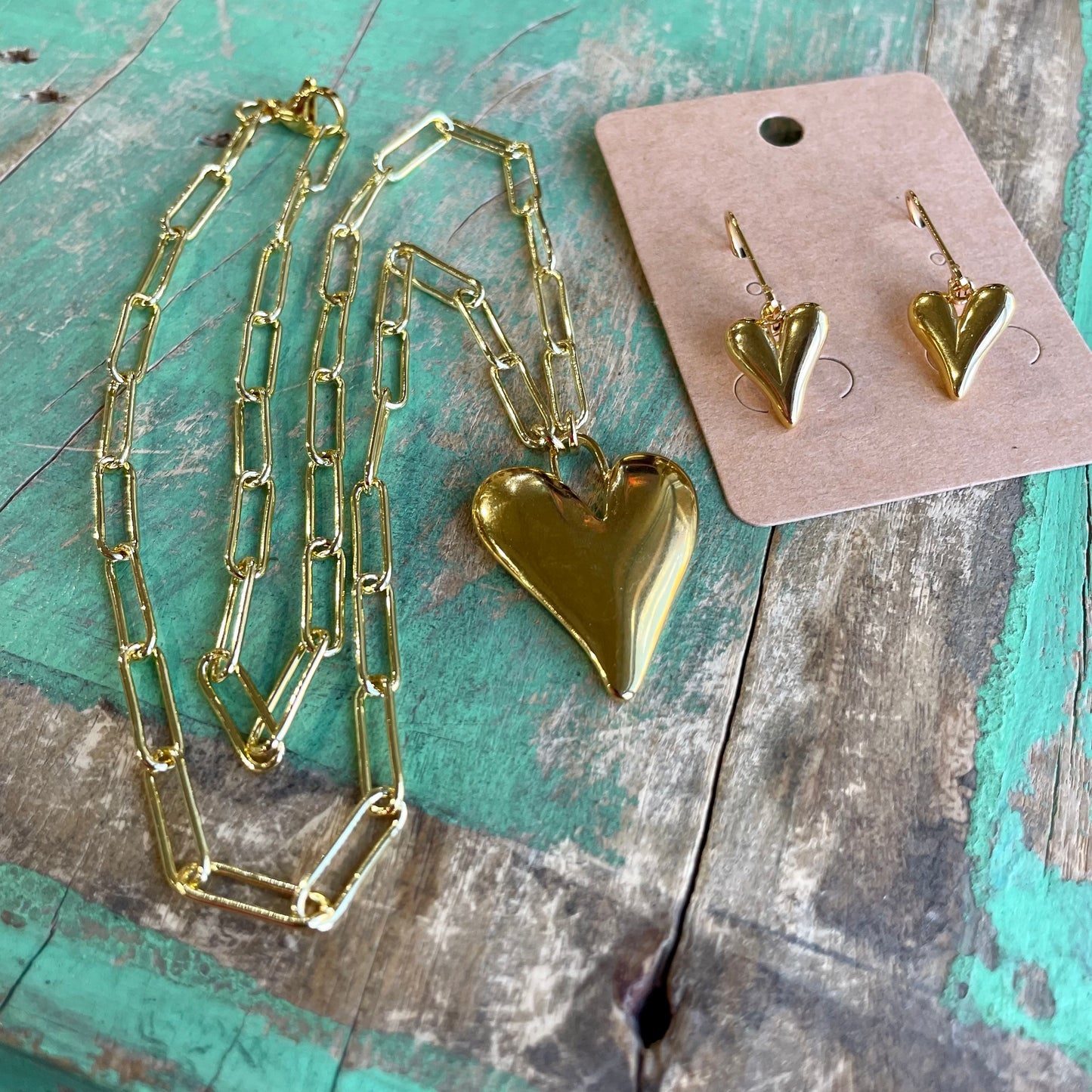Stainless Steel Gold Puffy Heart