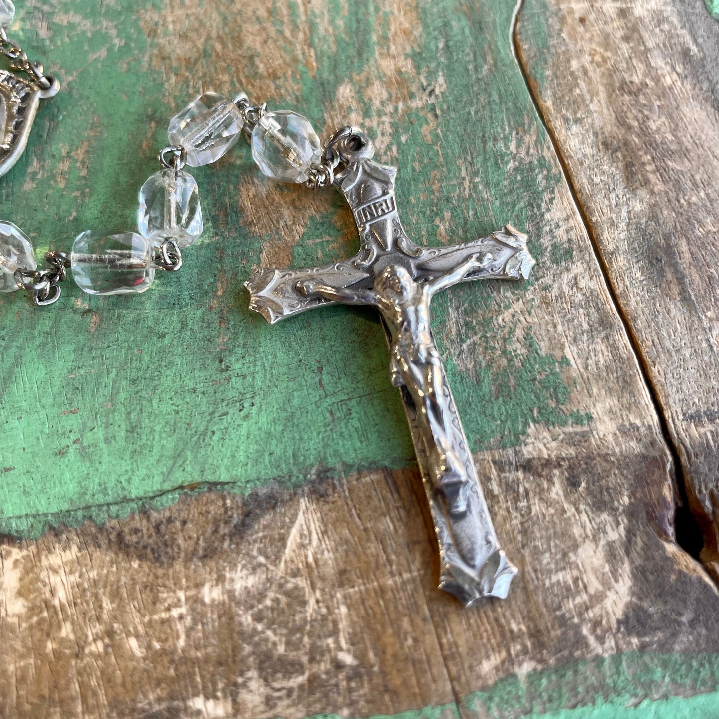 Vintage Sterling Silver Clear Rosary