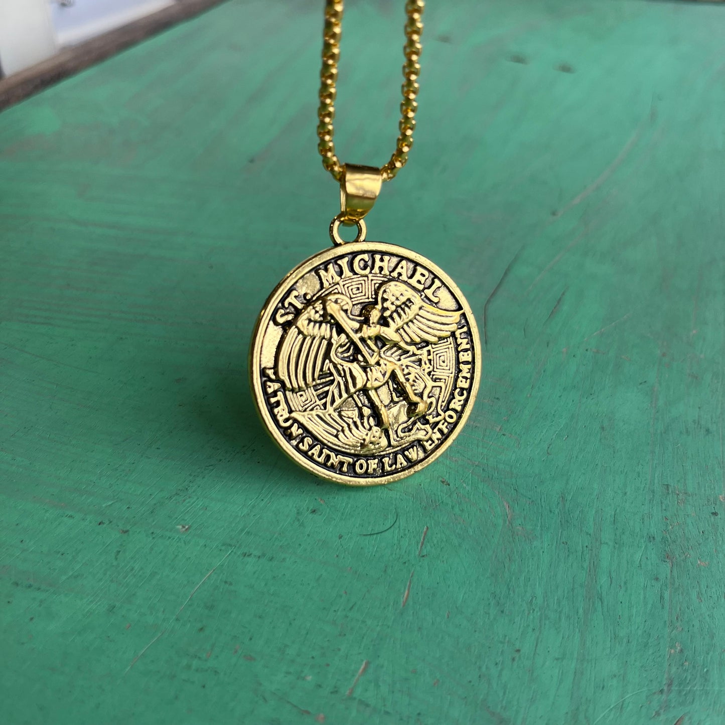 Big St Michael Pendant Chain Necklace