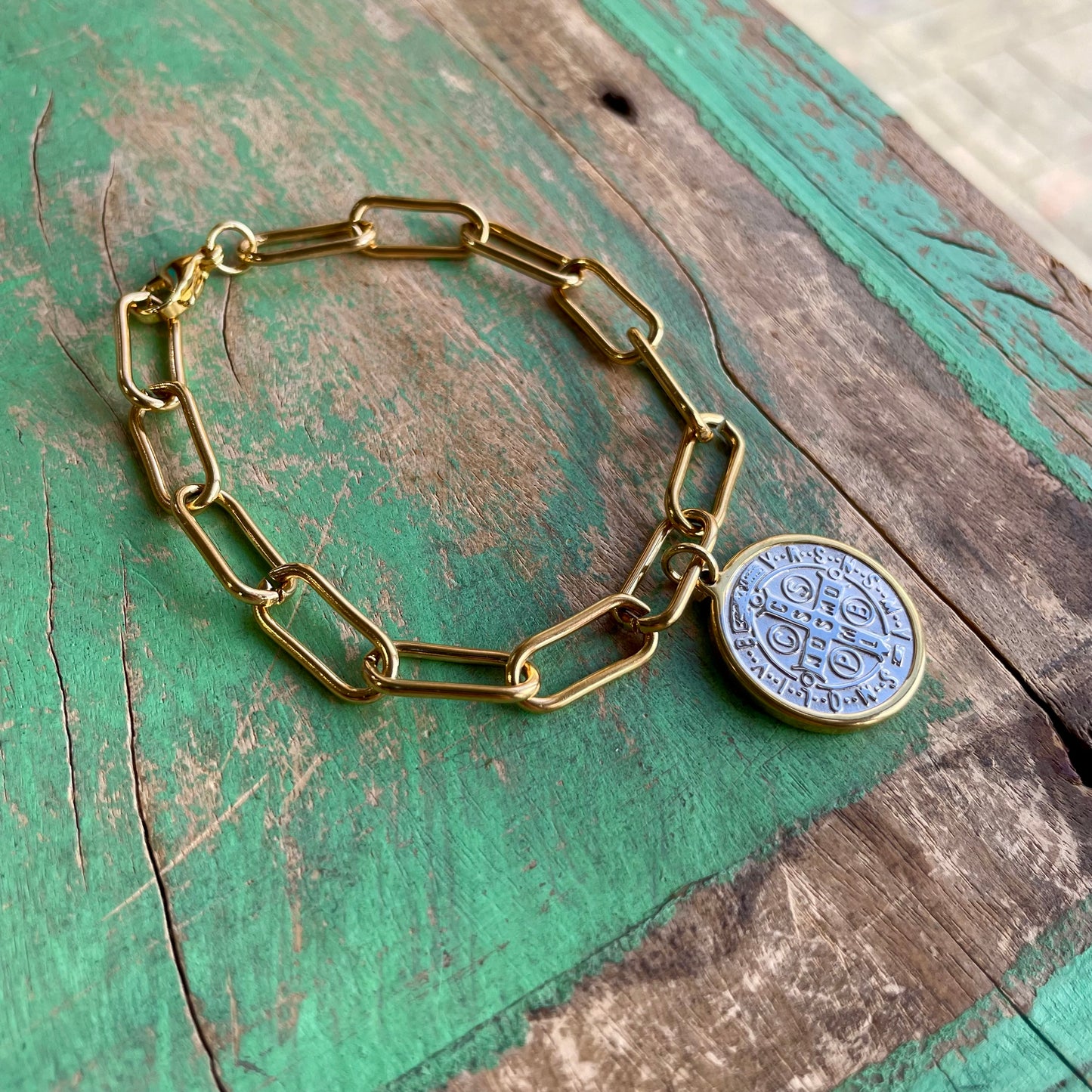 Two-Tone St Benedict Paperclip Necklace or Bracelet or Earrings