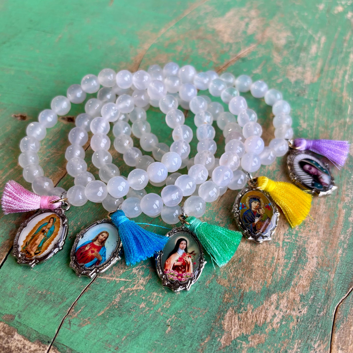 White Agate Faith Tassel Bracelets