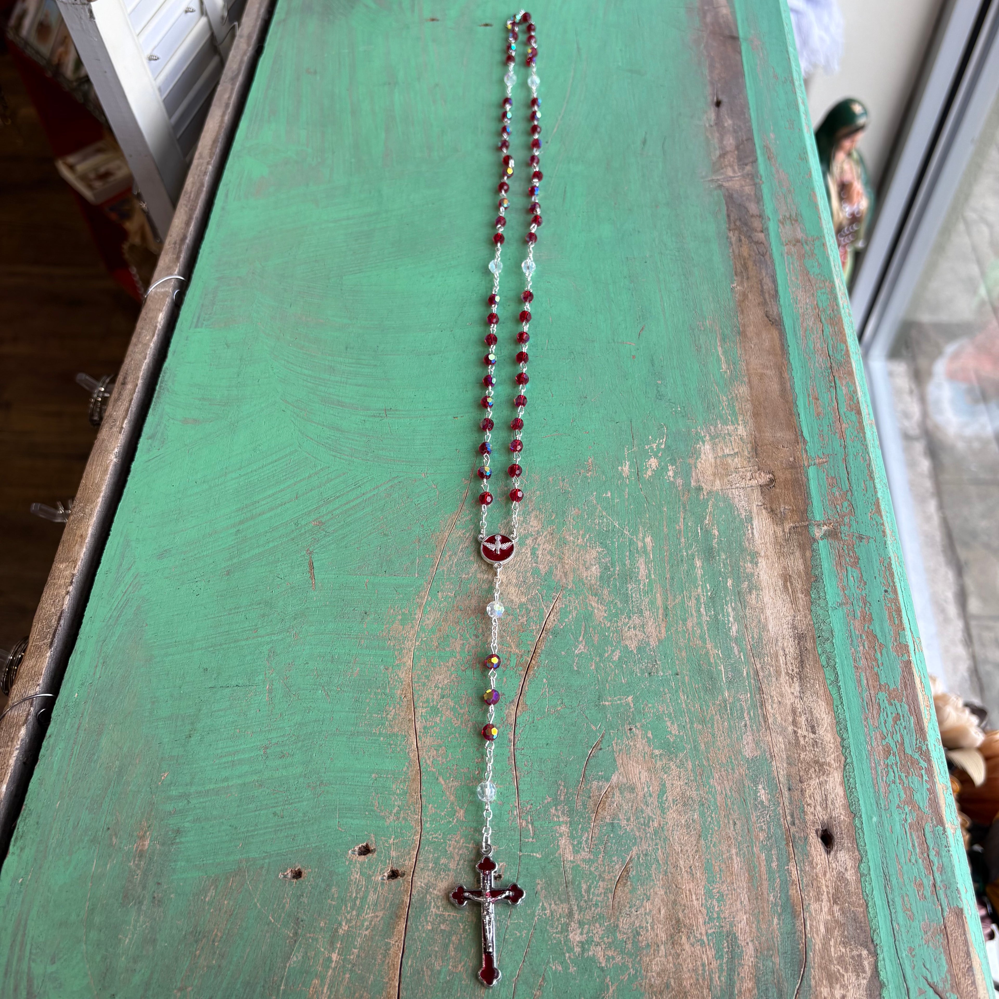 Ruby Confirmation Rosary in Clear Case