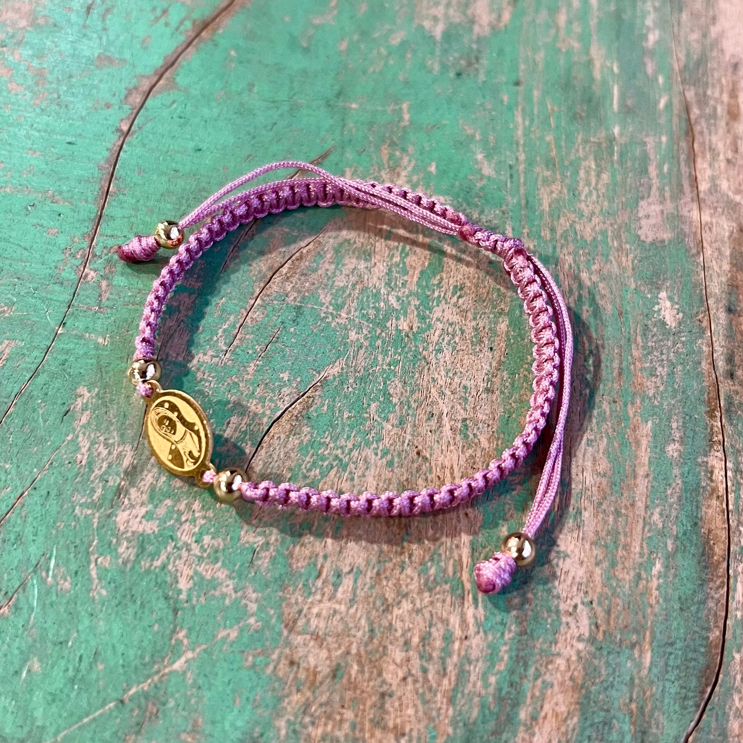Mauve Our Lady Braided Adjustable Bracelet