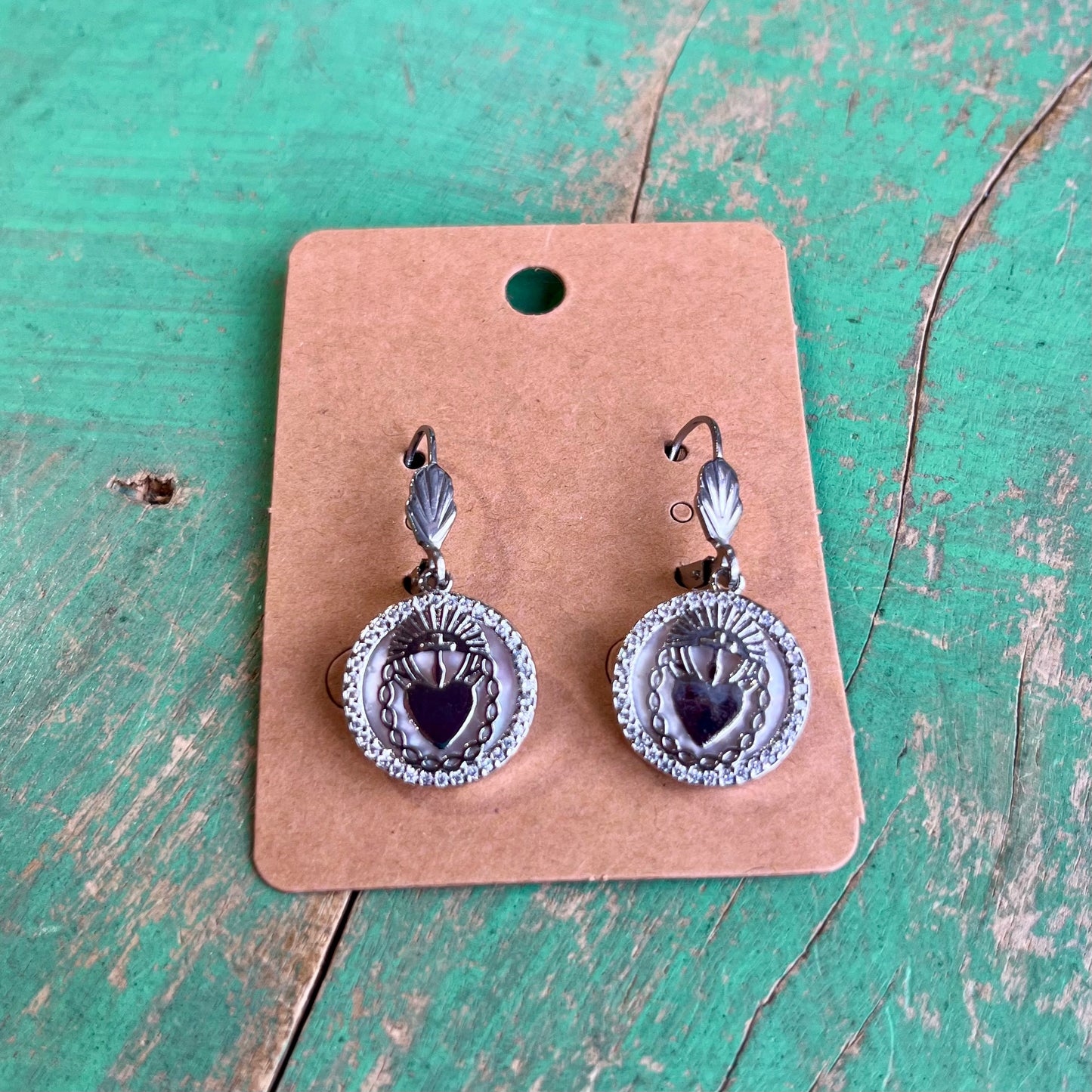 Silver Plated Sacred Heart Chain and Earrings