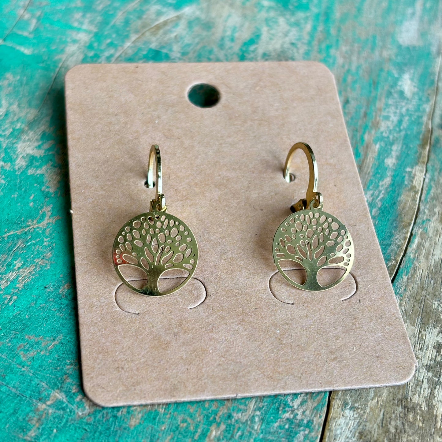 Gold Stainless Steel Family Tree Earrings