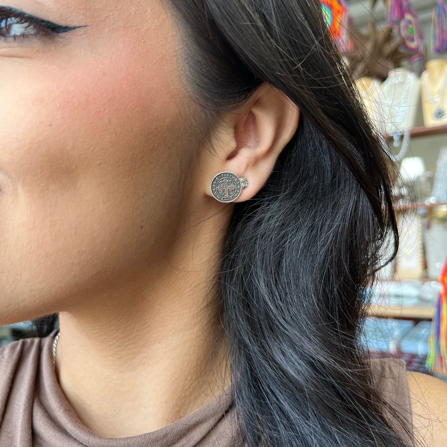 Sterling Silver St Benedict Stud Earrings