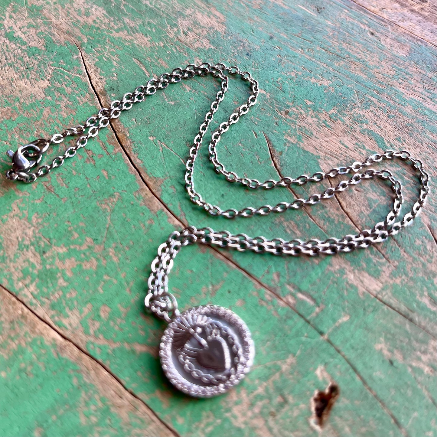 Silver Plated Sacred Heart Chain and Earrings