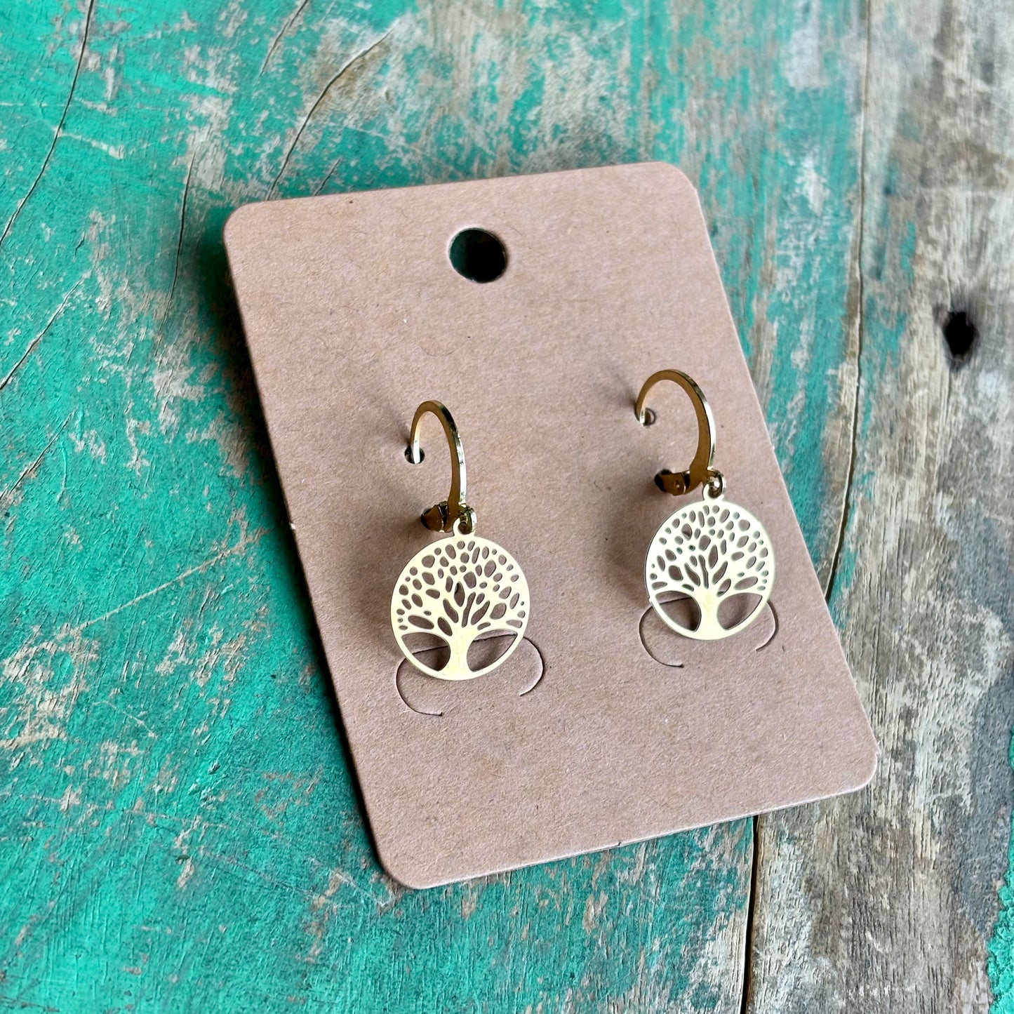Gold Stainless Steel Family Tree Earrings