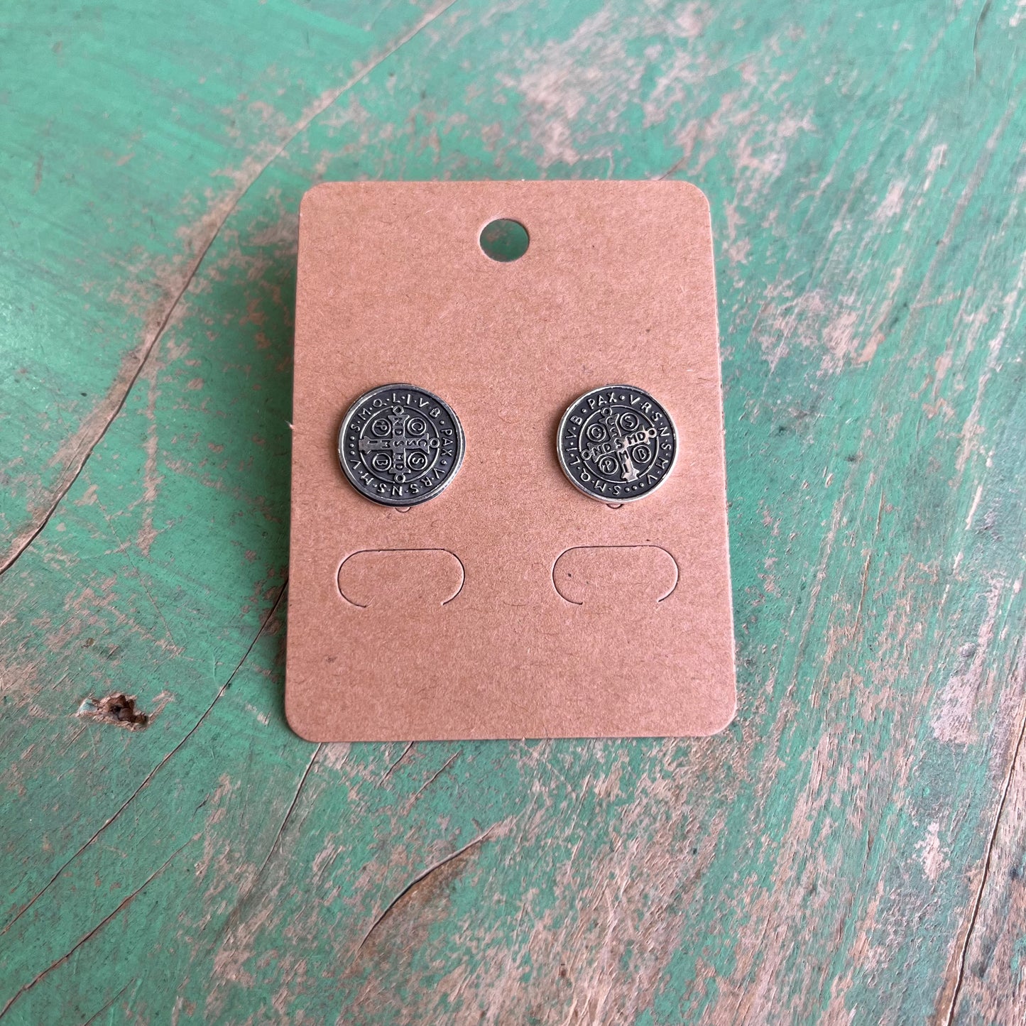 Sterling Silver St Benedict Stud Earrings