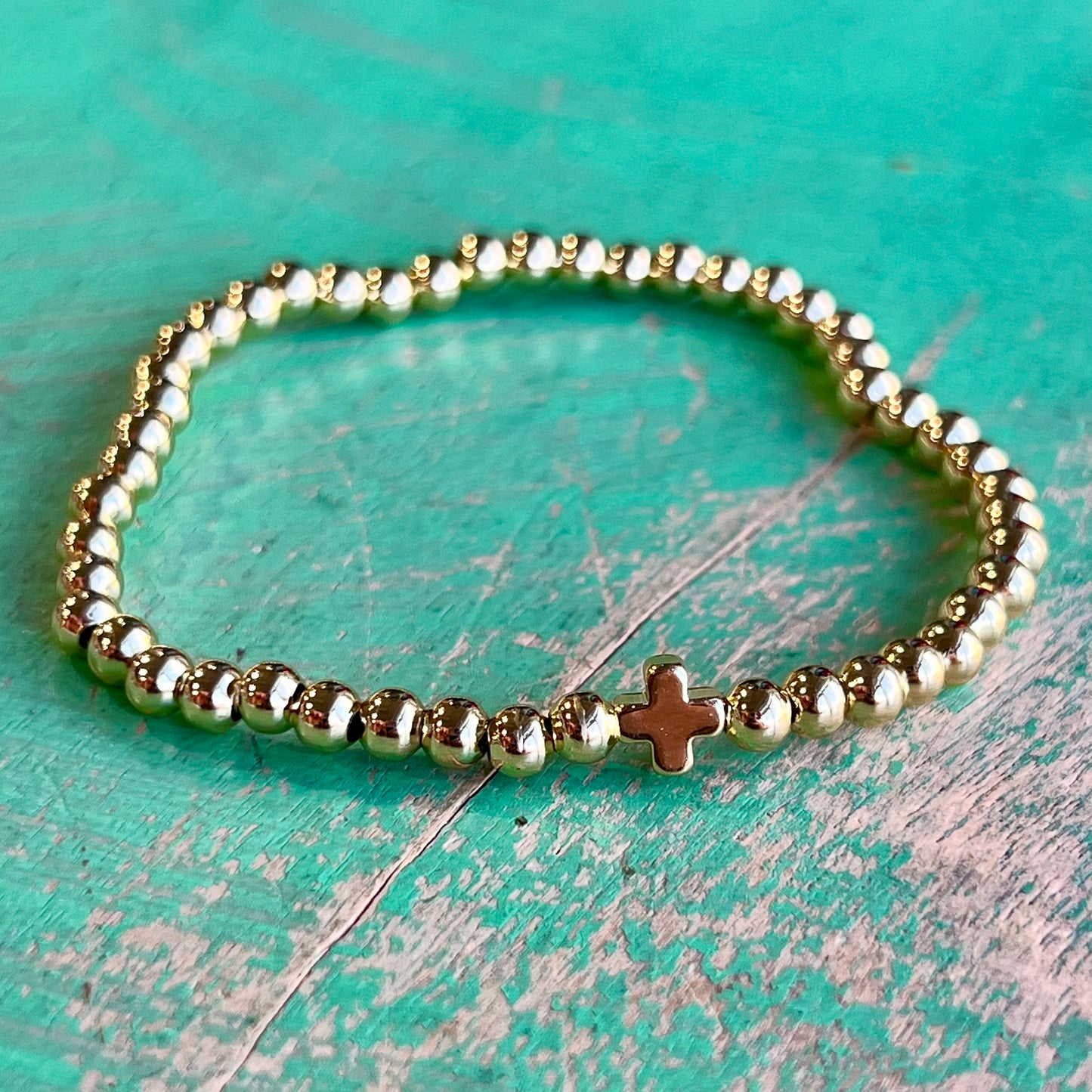 Tiny Beaded Bracelet with Cross