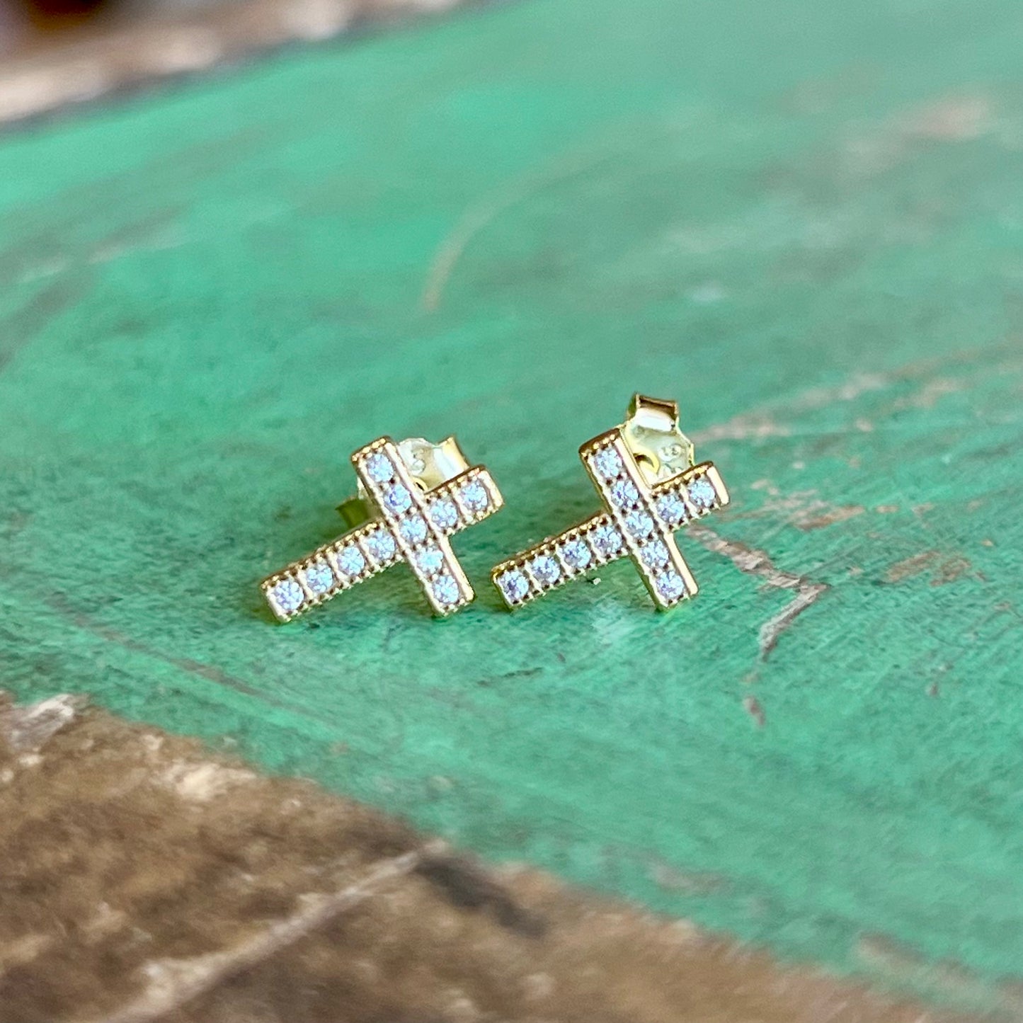 Sterling Silver CZ Cross Studs