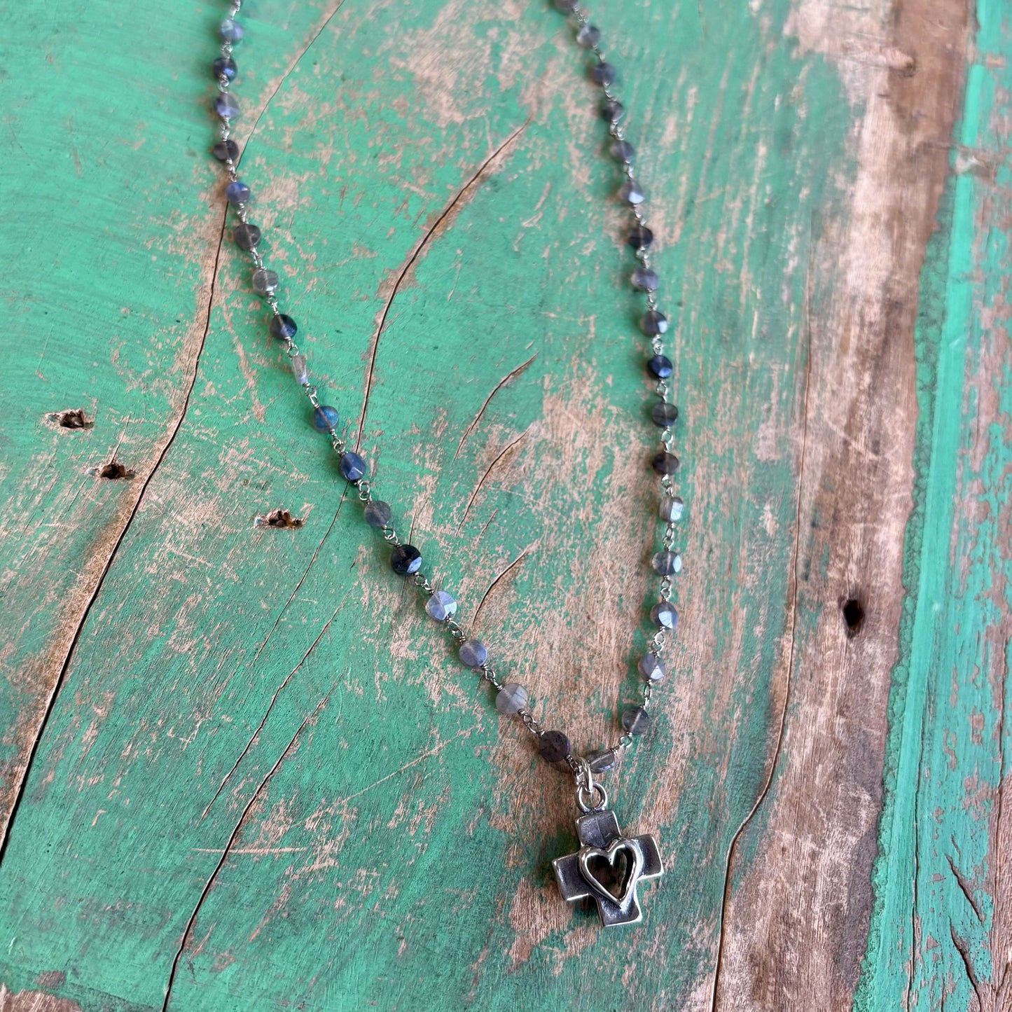 Sterling Silver Cross My Heart Labradorite Necklace