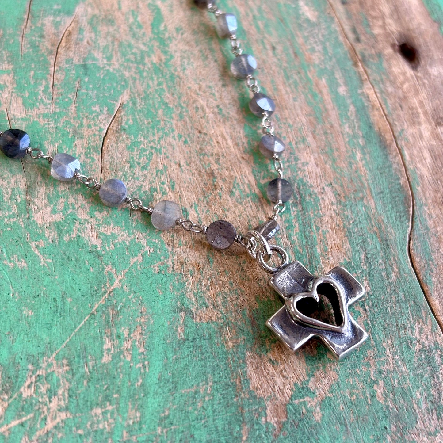 Sterling Silver Cross My Heart Labradorite Necklace