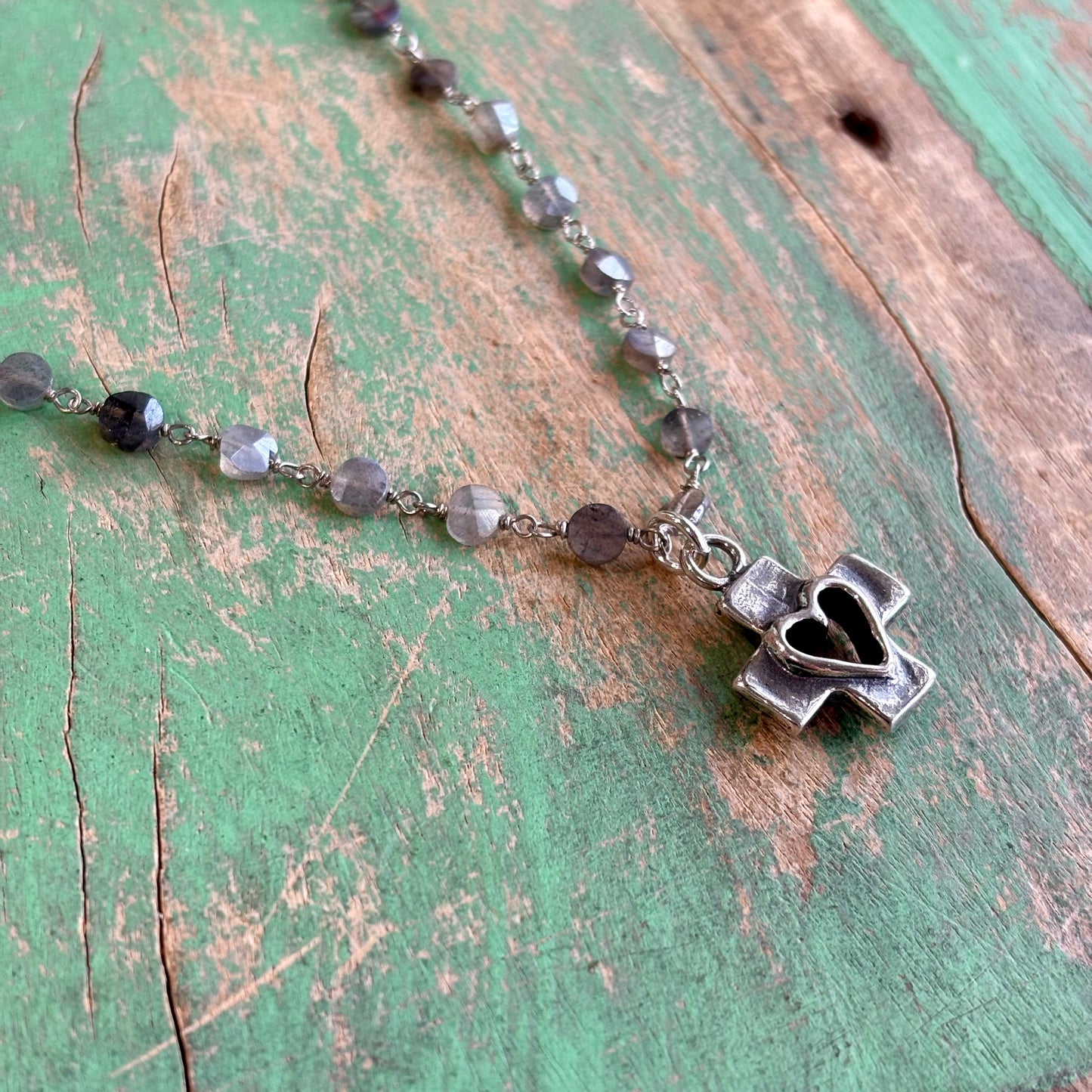 Sterling Silver Cross My Heart Labradorite Necklace