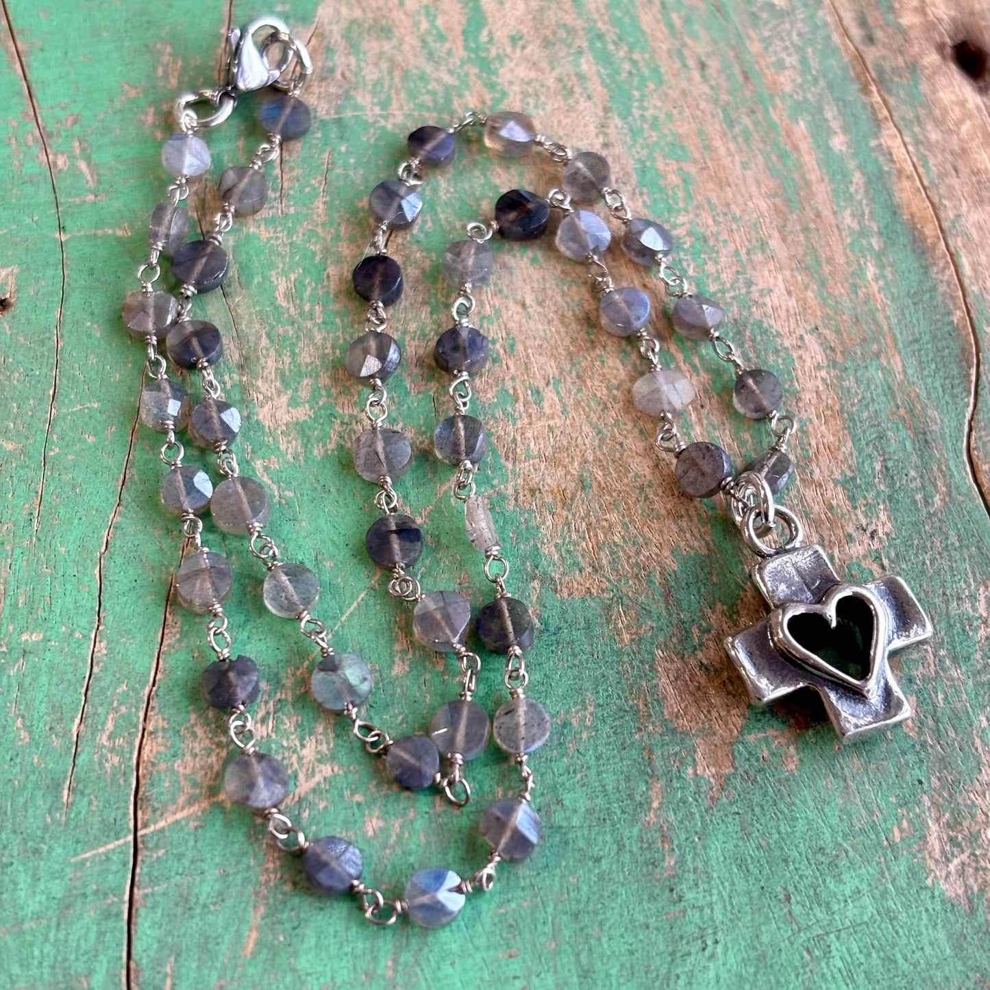 Sterling Silver Cross My Heart Labradorite Necklace