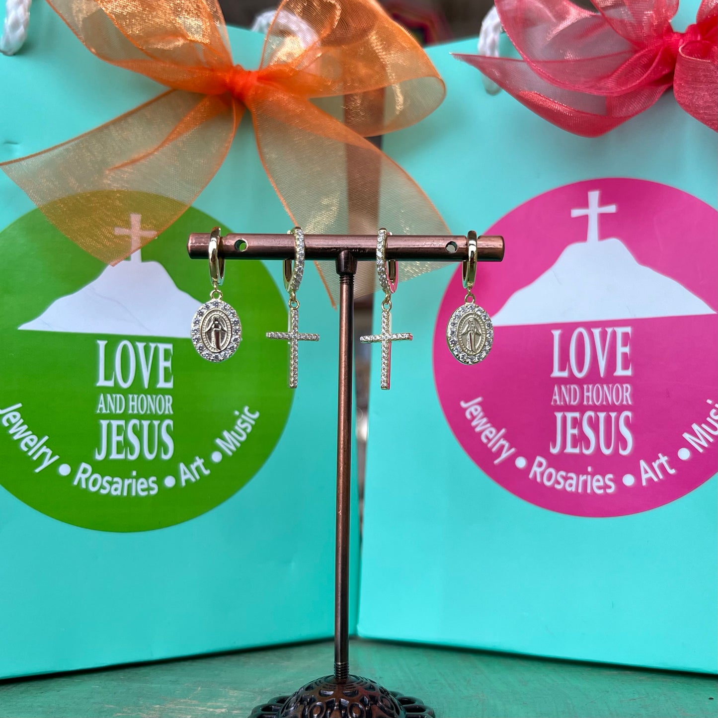 Cross CZ Huggie Earrings