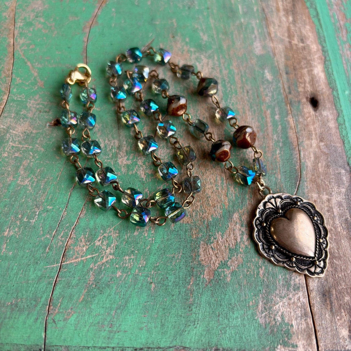 Iridescent Bronze Heart Necklace or Earrings
