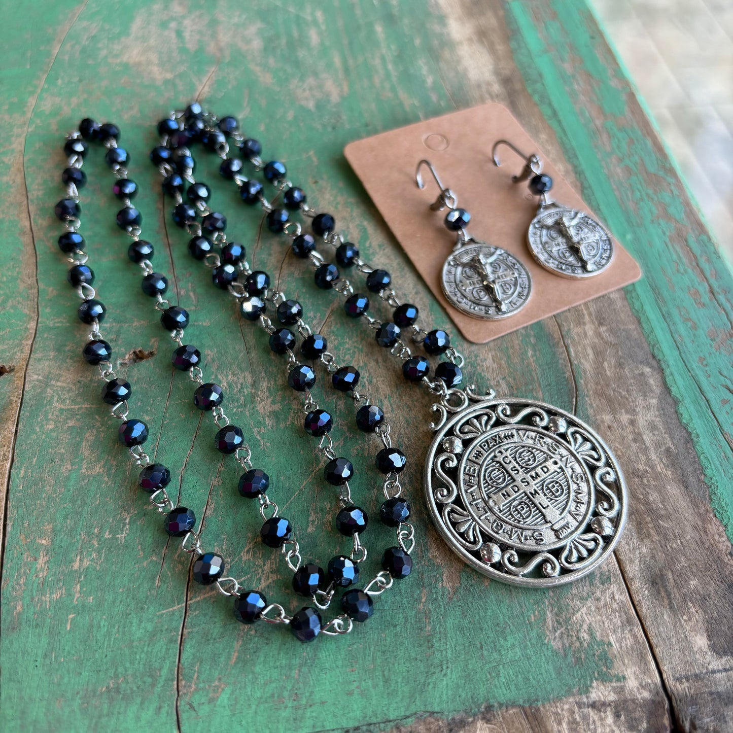 St Benedict Navy Protection Necklace or Earrings