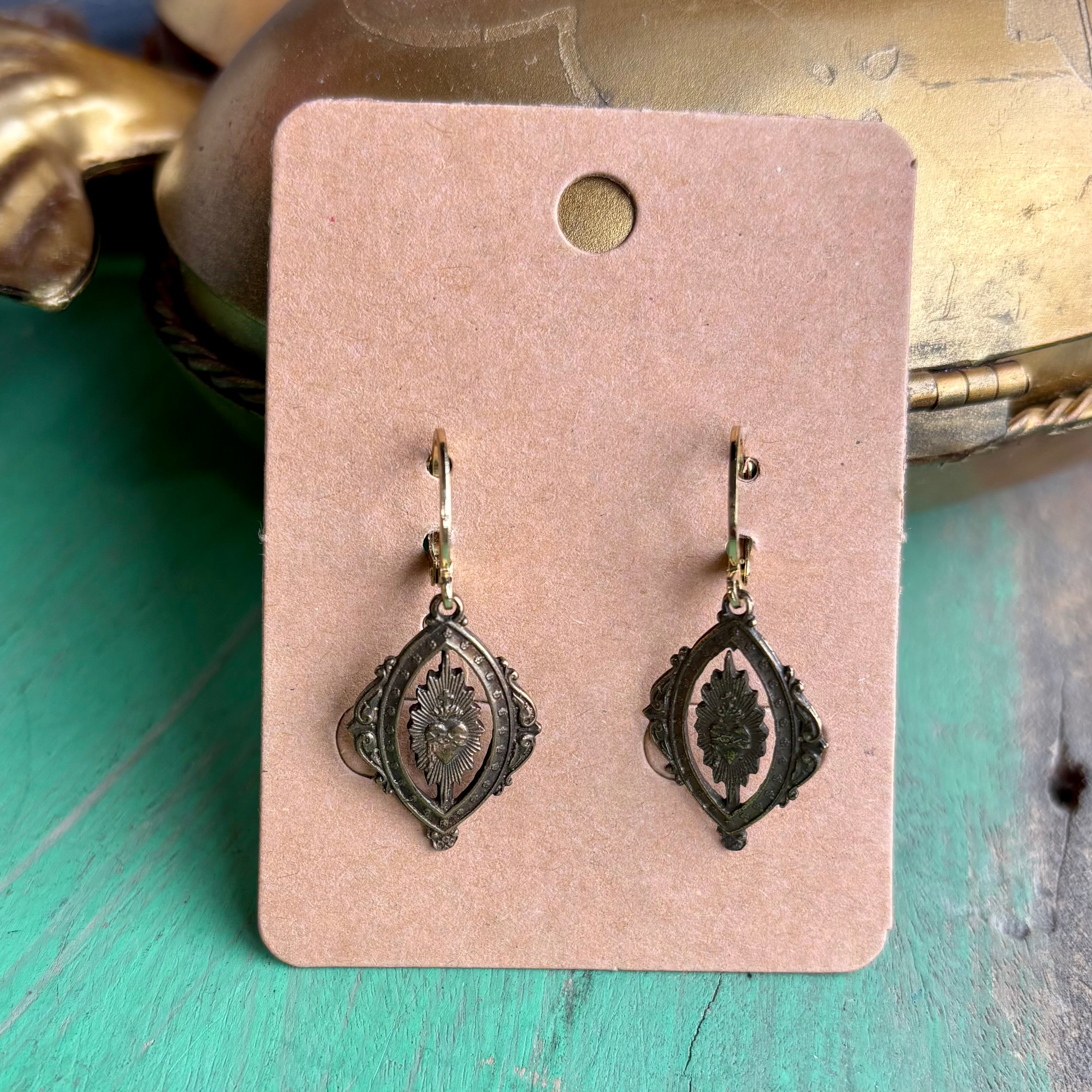 Dainty Pearls with Bronze Sacred Heart Necklace or Earrings