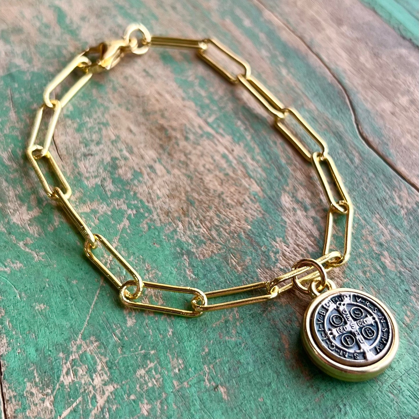 Two-Tone St Benedict Paperclip Necklace or Bracelet or Earrings