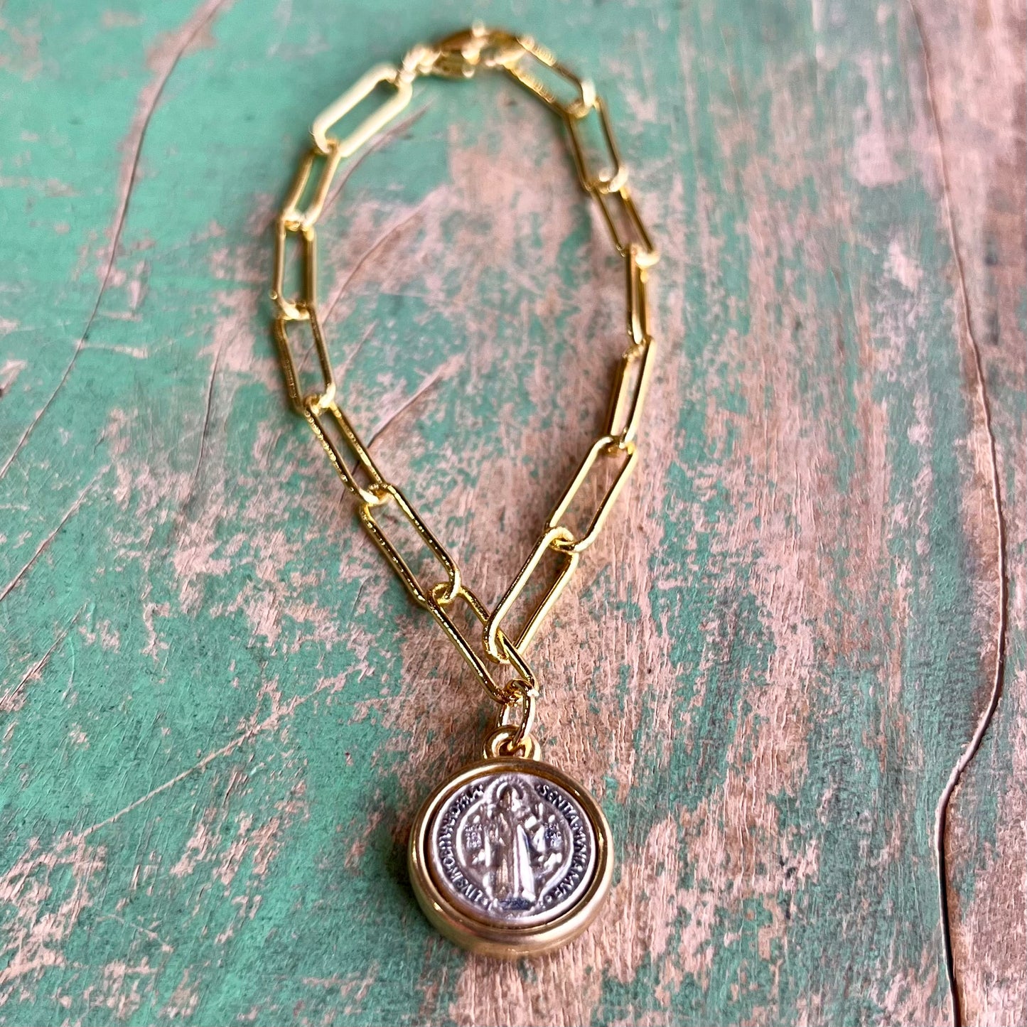 Two-Tone St Benedict Paperclip Necklace or Bracelet or Earrings