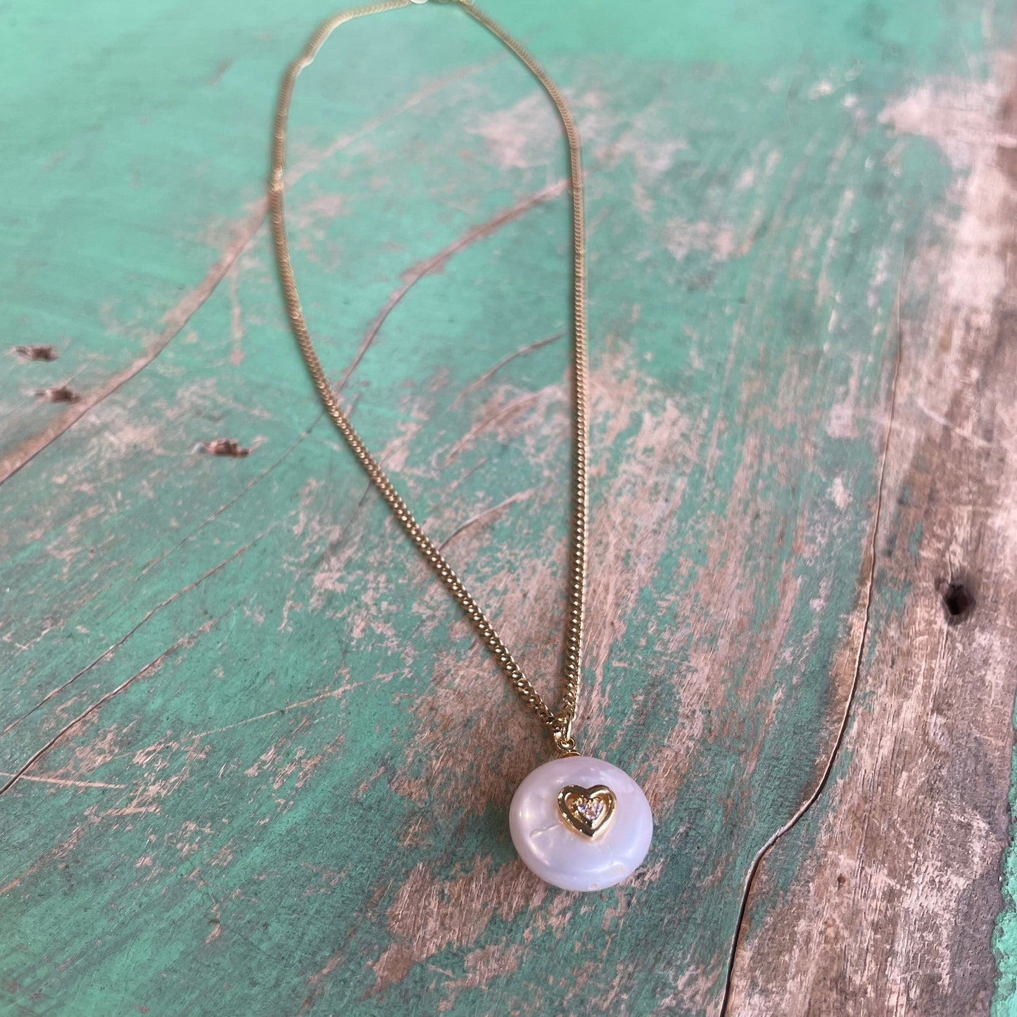 Golden Heart Pearl Drop Necklace