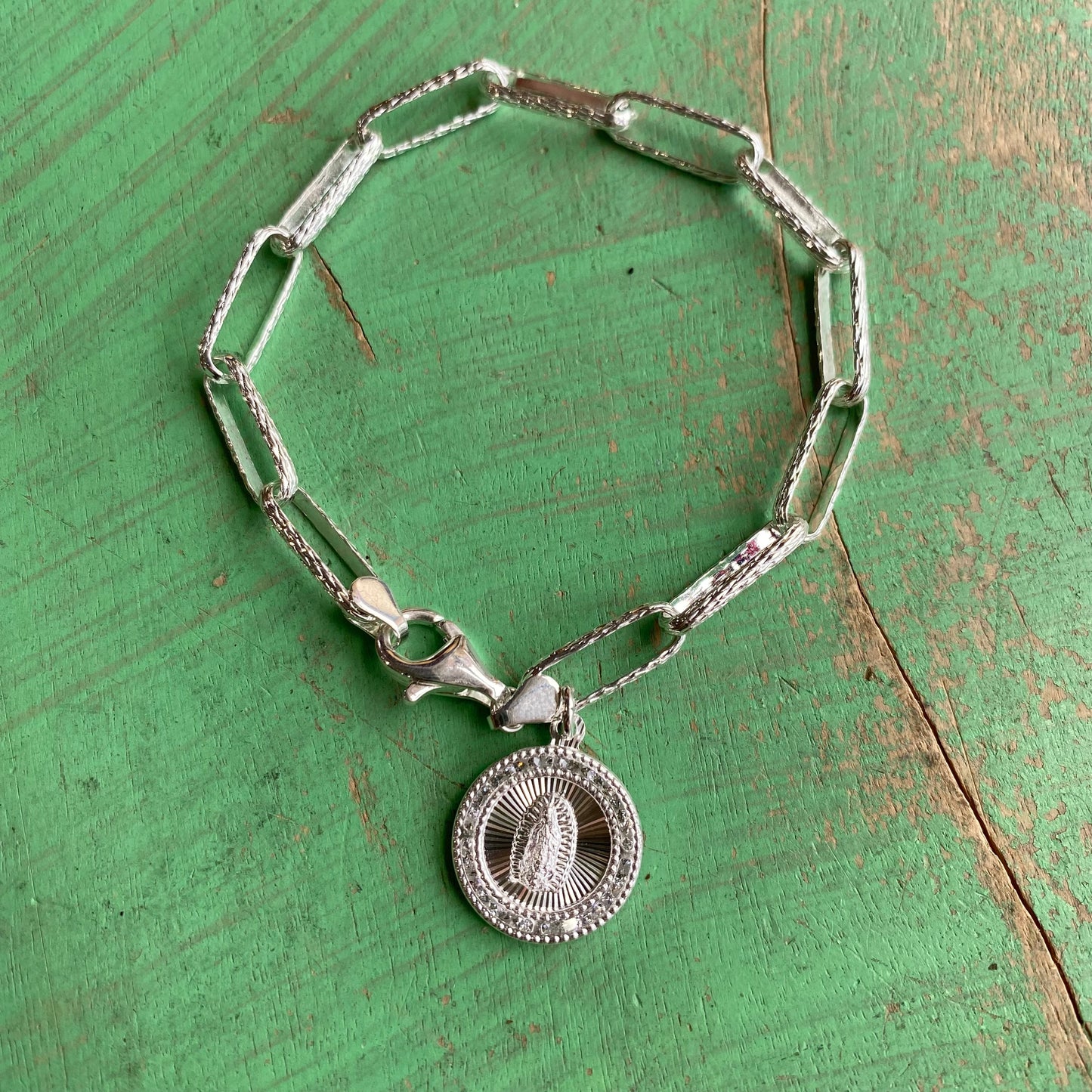 Sterling Silver Our Lady of Guadalupe Chain Link Bracelet