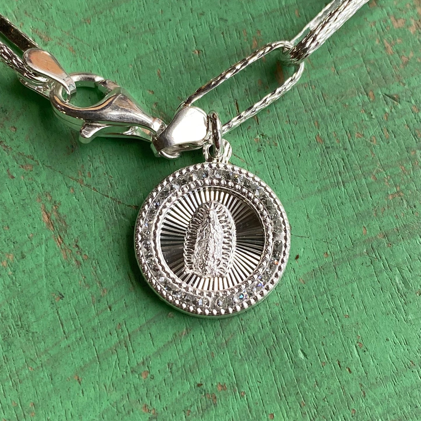 Sterling Silver Our Lady of Guadalupe Chain Link Bracelet