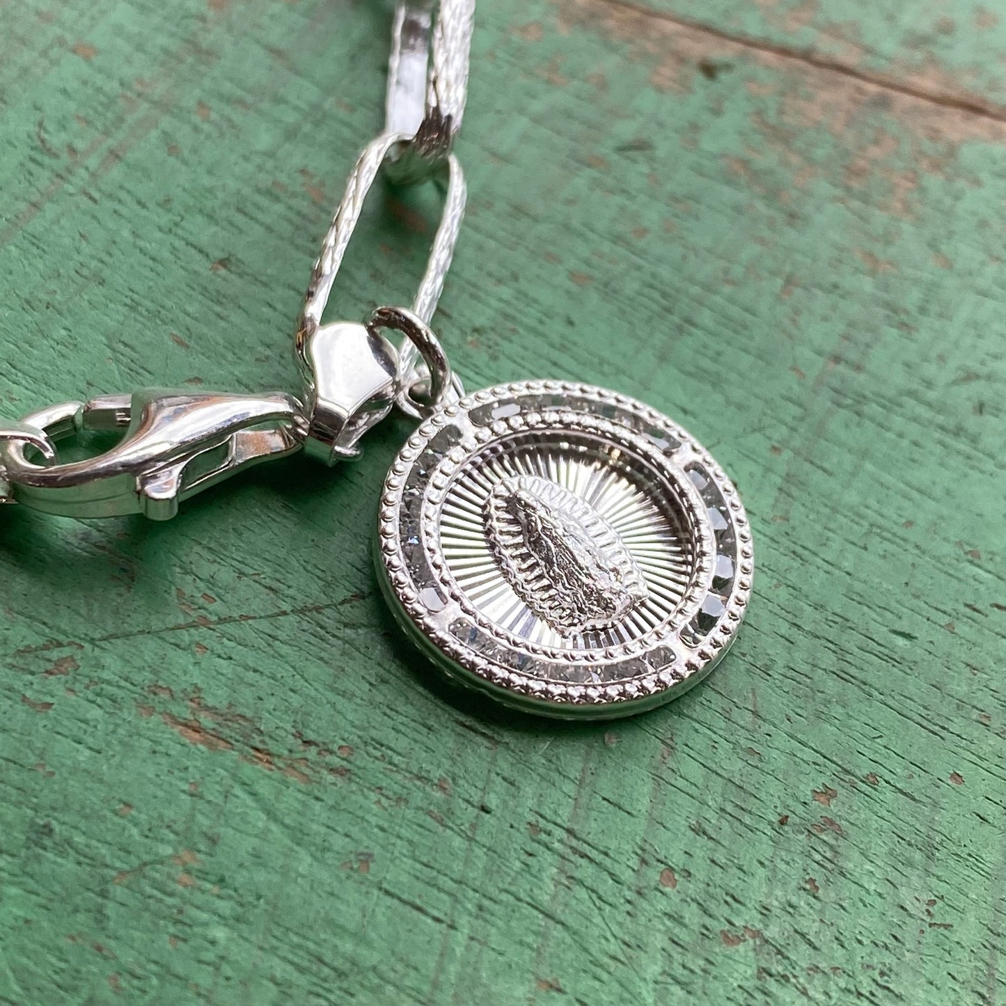 Sterling Silver Our Lady of Guadalupe Chain Link Bracelet