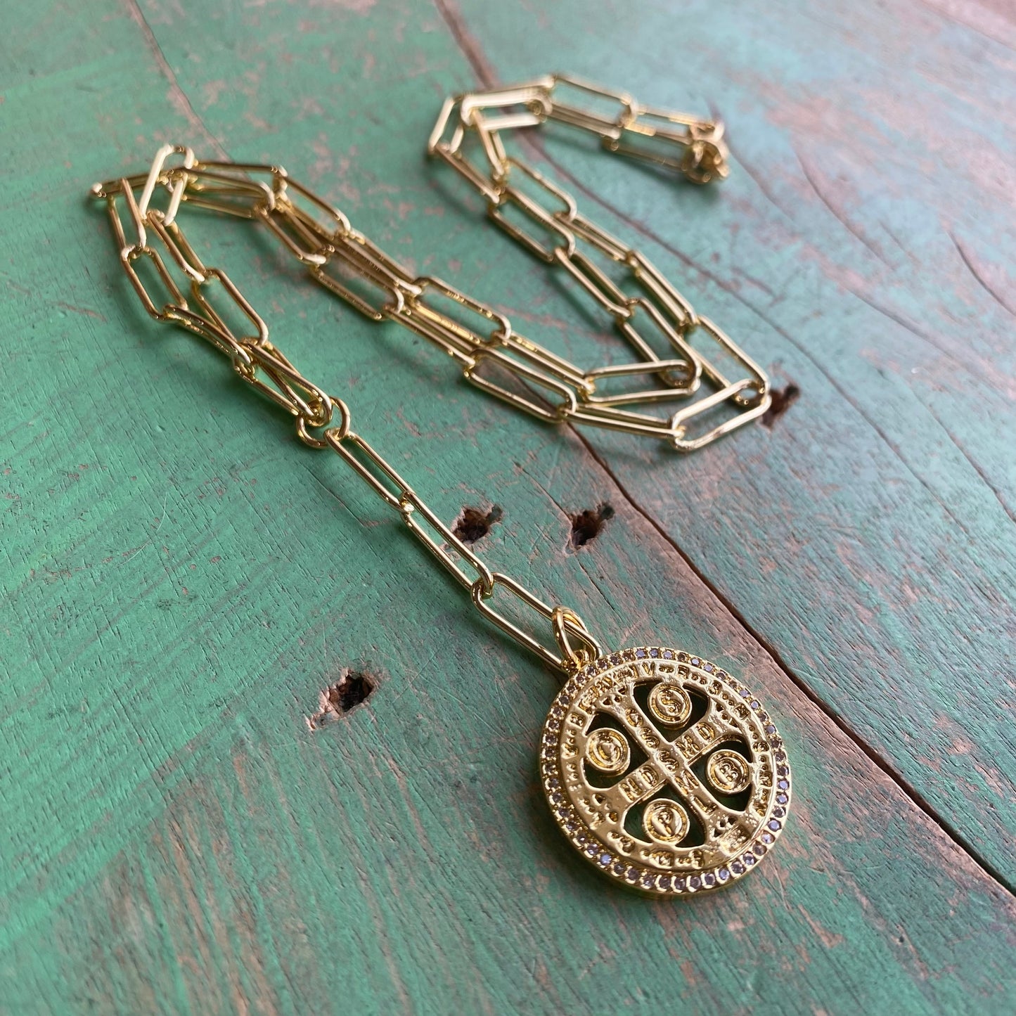 Paperclip Turquoise St Benedict Drop Necklace