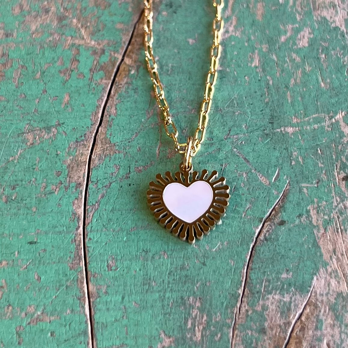 Mother of Pearl Heart Rays Chain Necklace