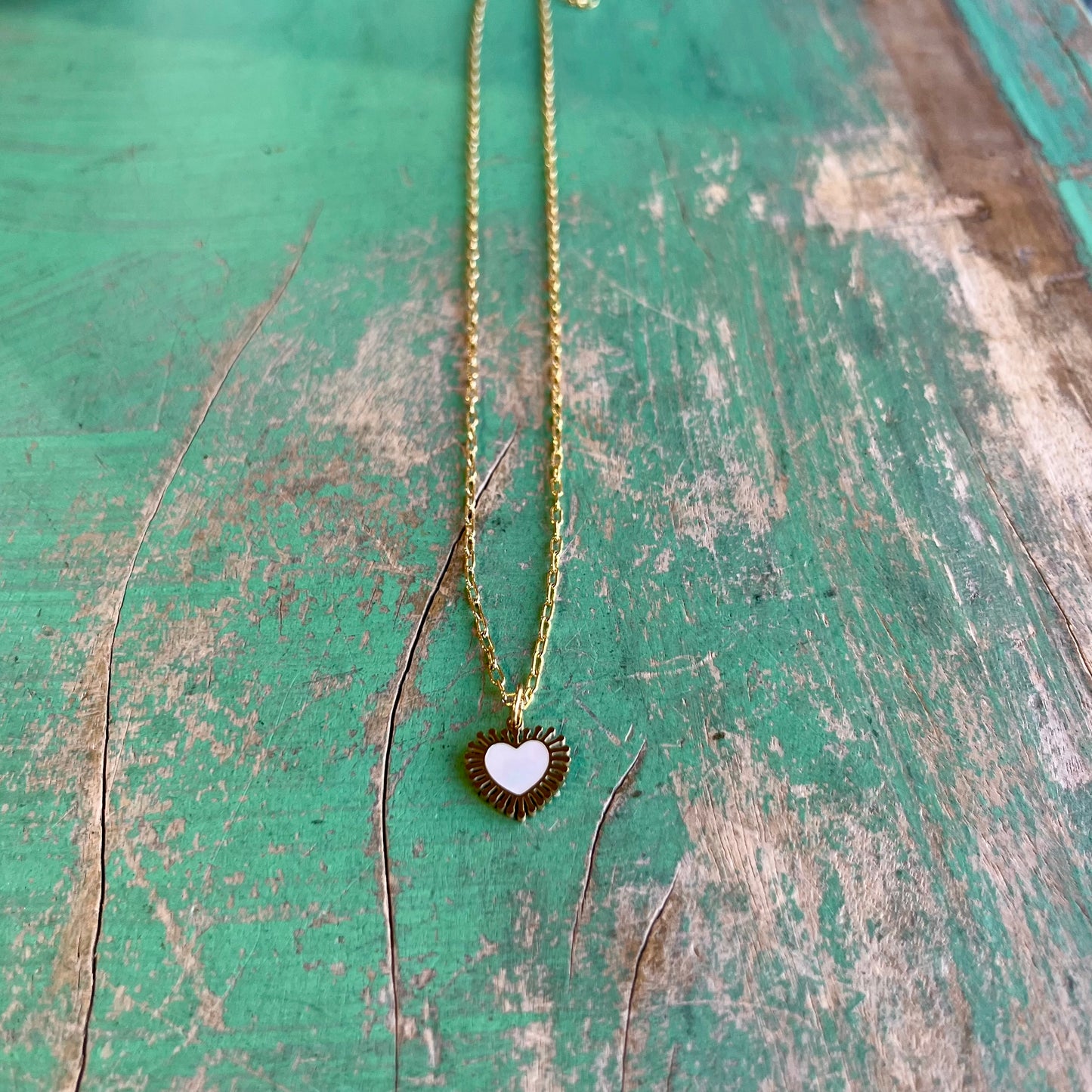 Mother of Pearl Heart Rays Chain Necklace