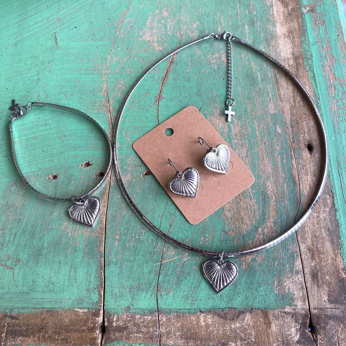 Shell Heart Necklace, Bracelet, and Earrings
