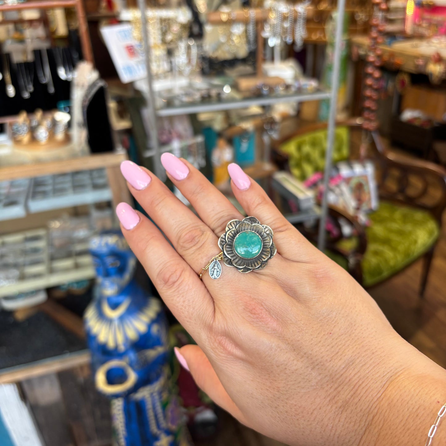 Blooming Turquoise Flower Chilean Necklace or Ring