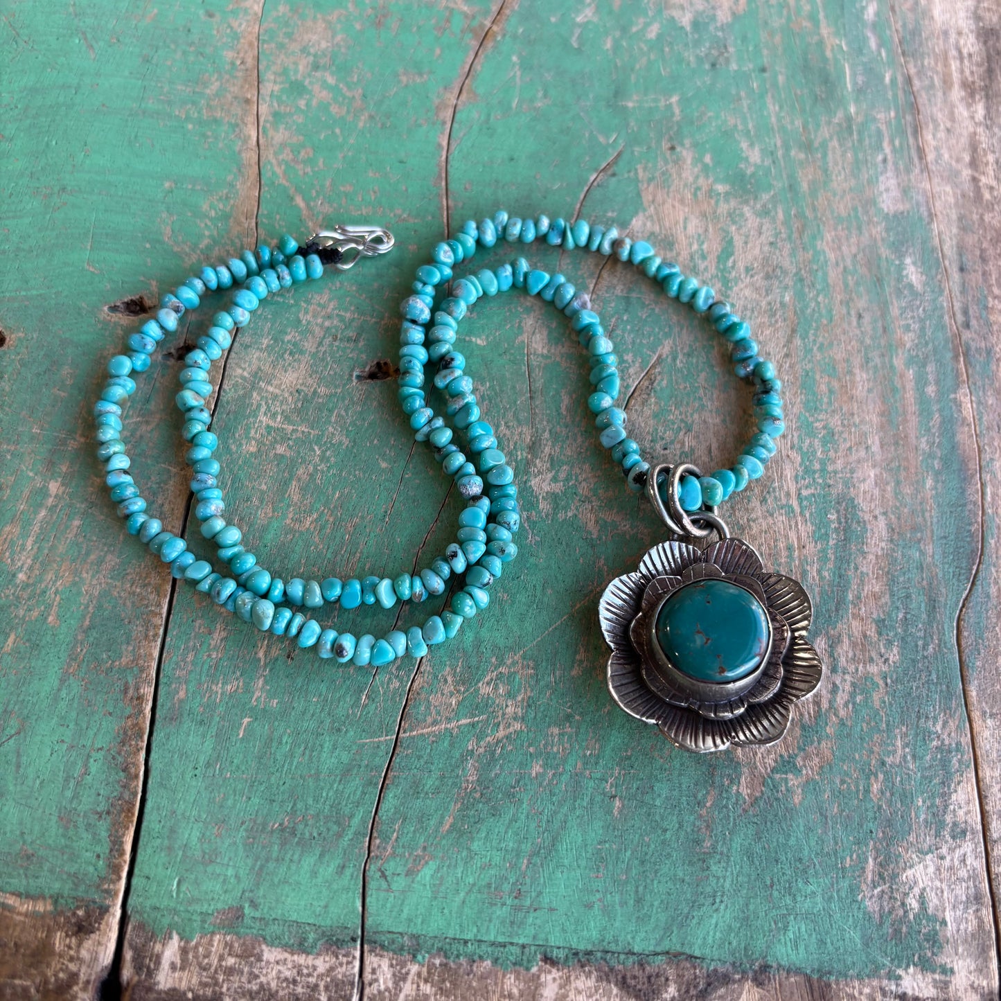 Blooming Turquoise Flower Chilean Necklace or Ring