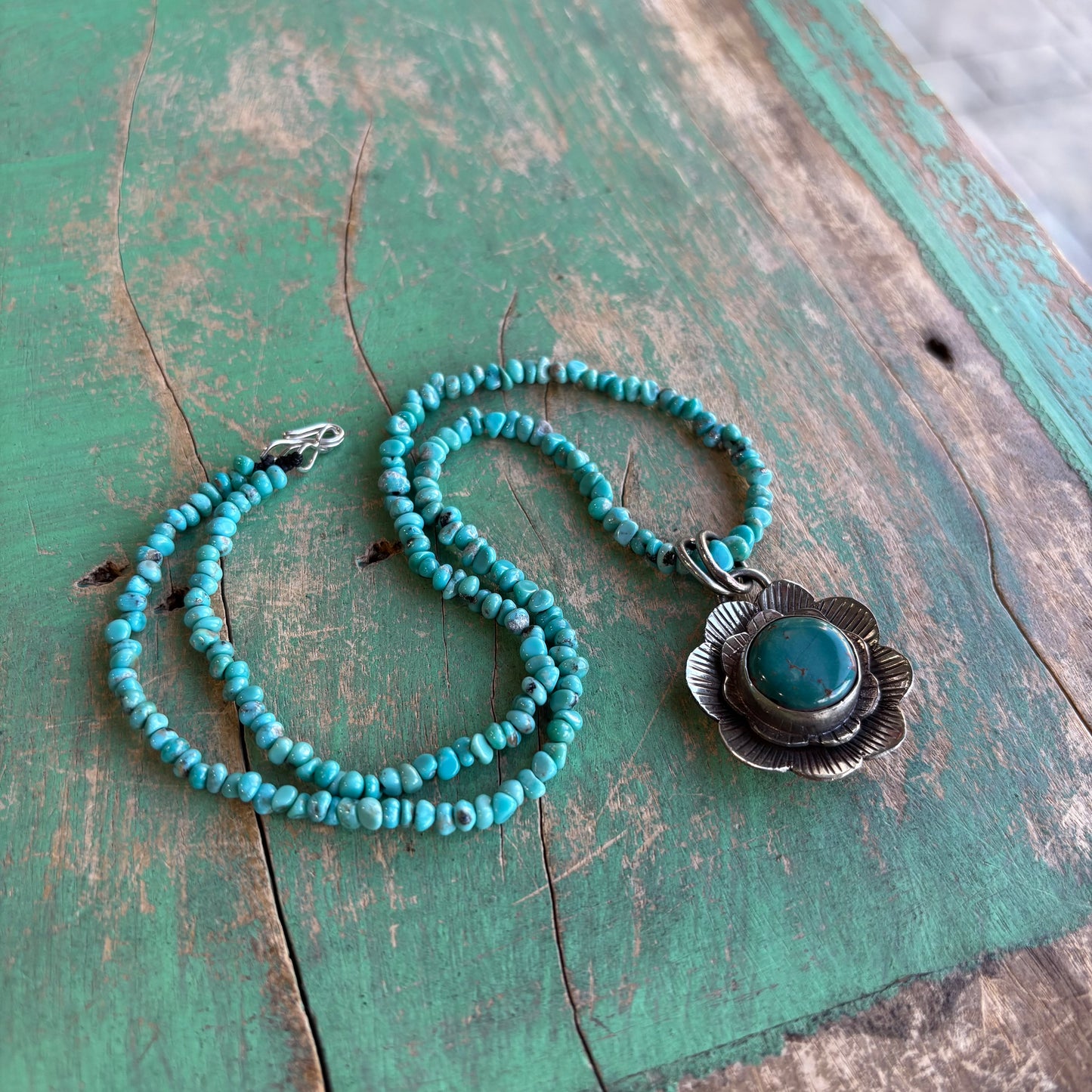 Blooming Turquoise Flower Chilean Necklace or Ring