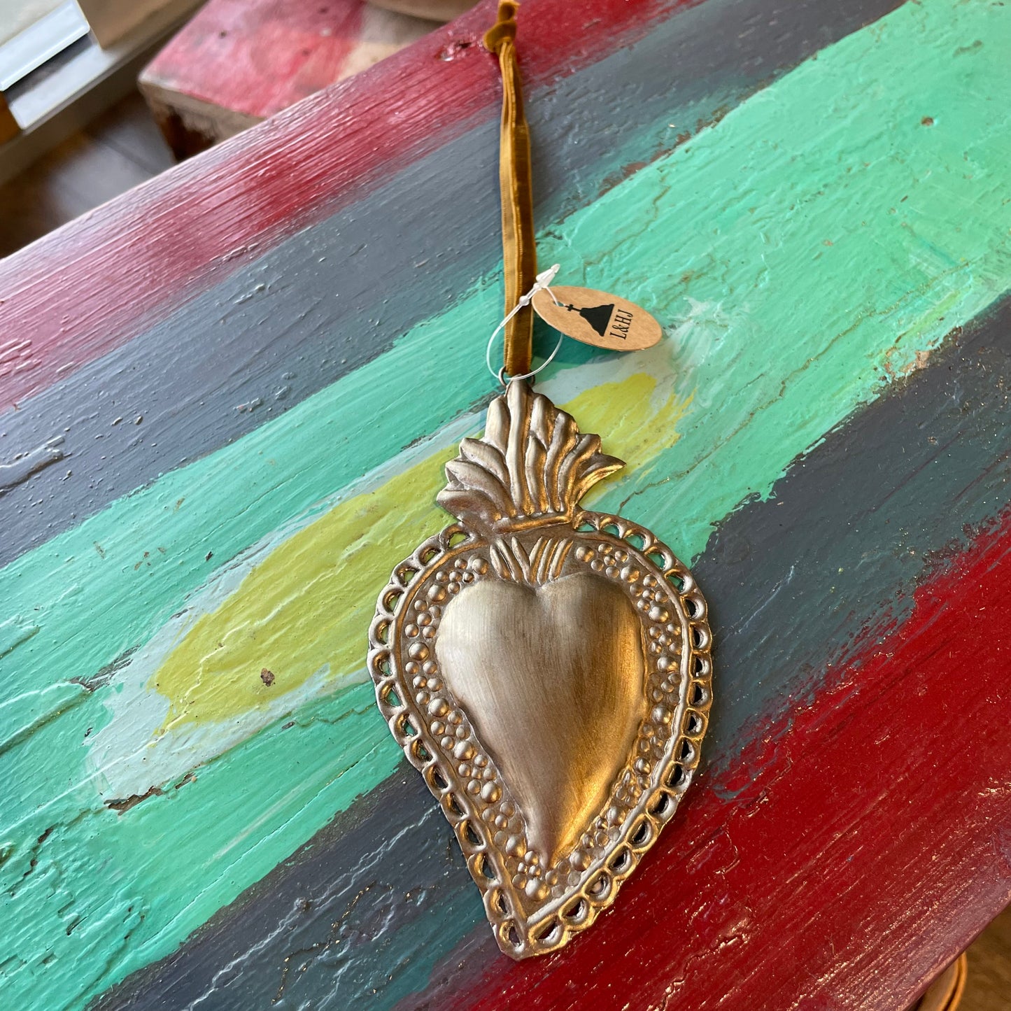 Small Sacred Heart Tin Ornament