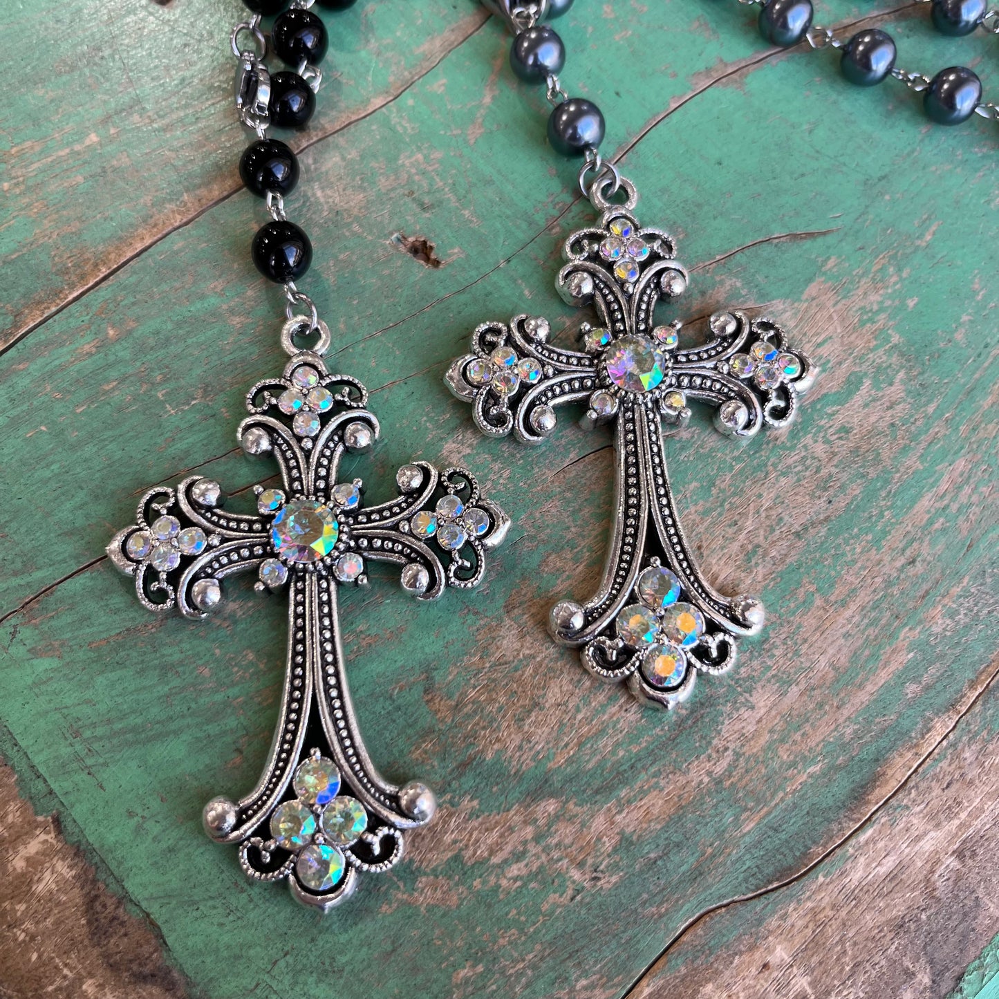 Crystal and Pearl Cross Car Blessing