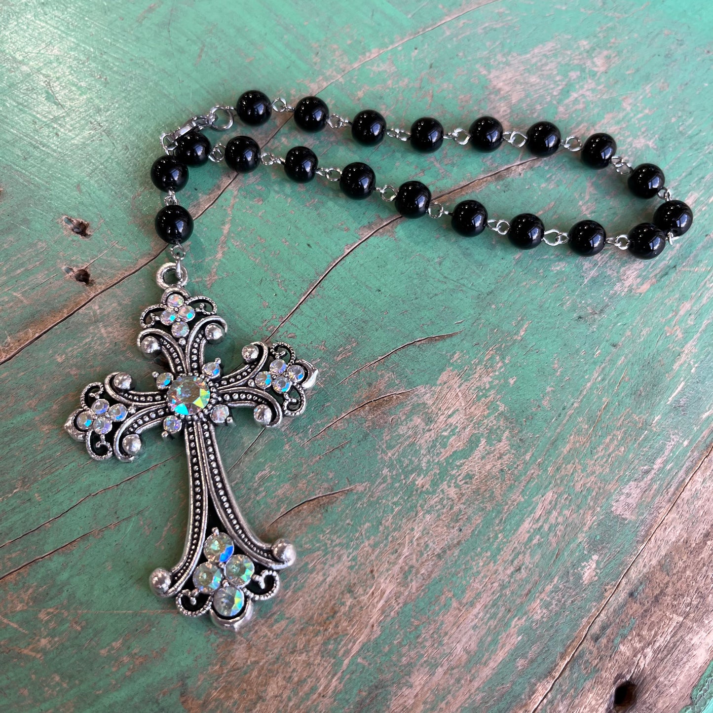 Crystal and Pearl Cross Car Blessing