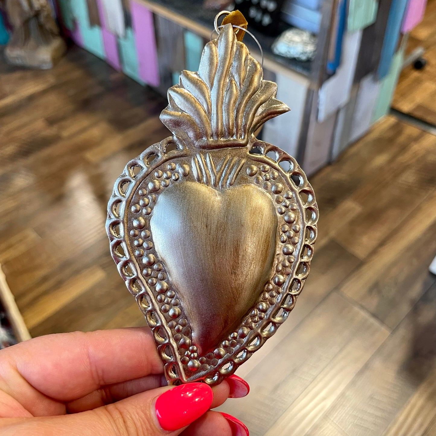 Small Sacred Heart Tin Ornament