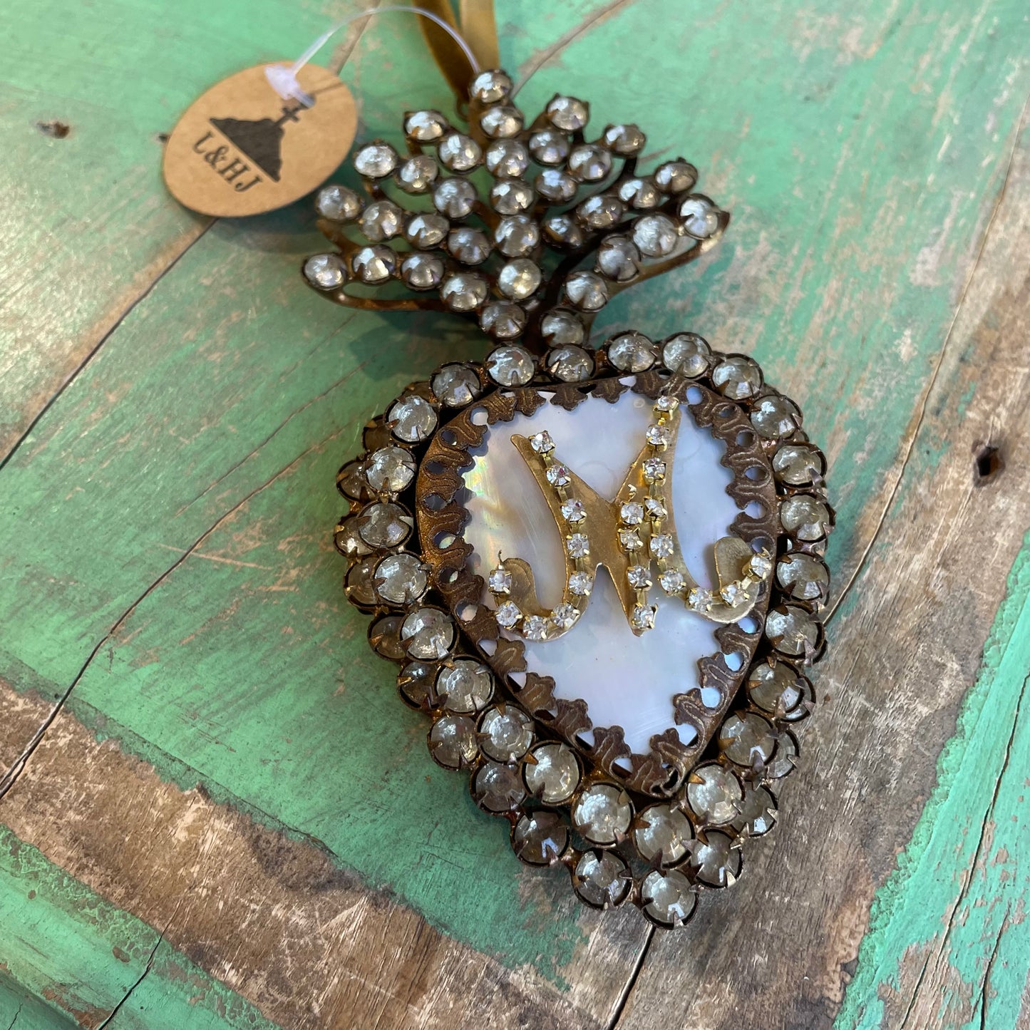 Jeweled Mother of Pearl Sacred Heart Box