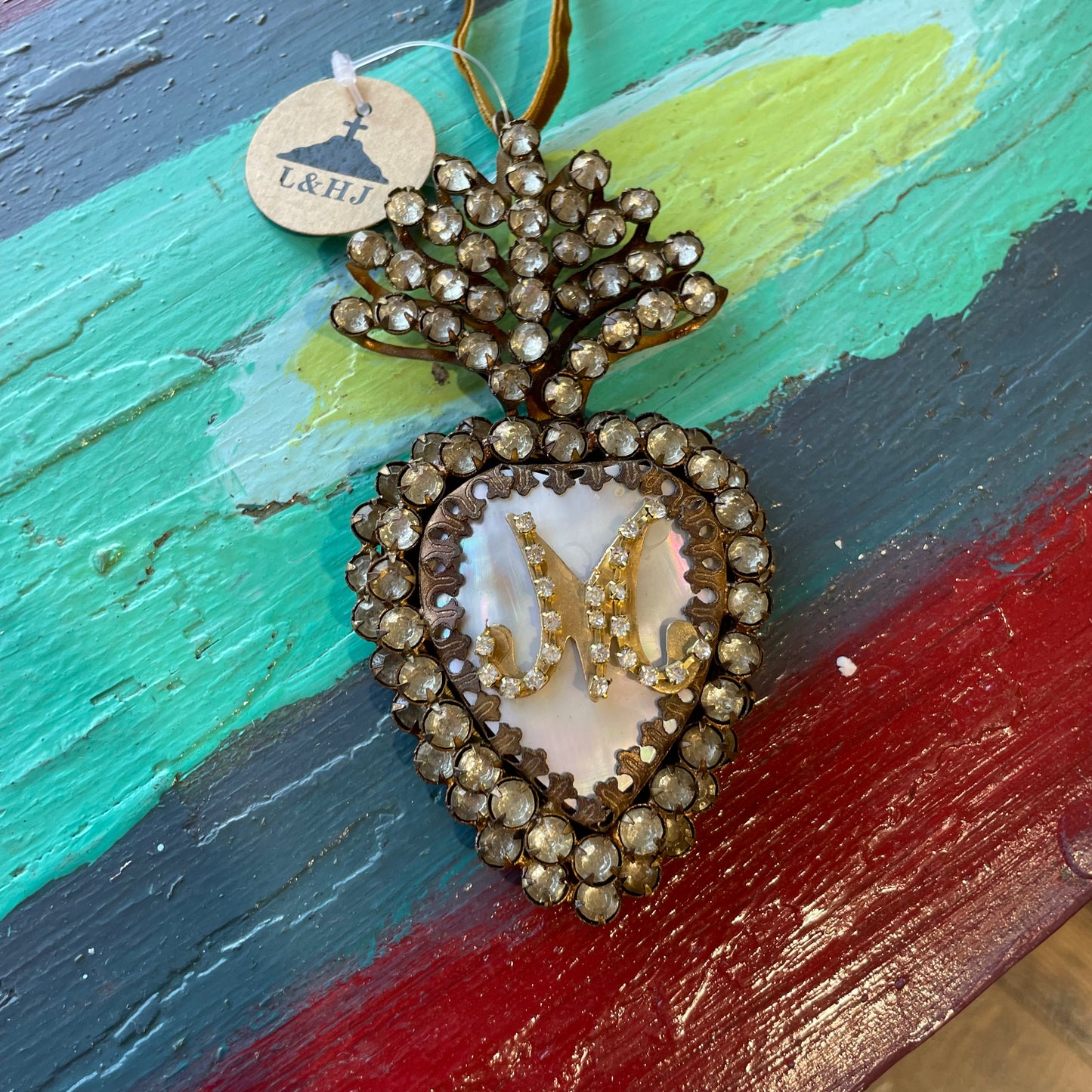Jeweled Mother of Pearl Sacred Heart Box