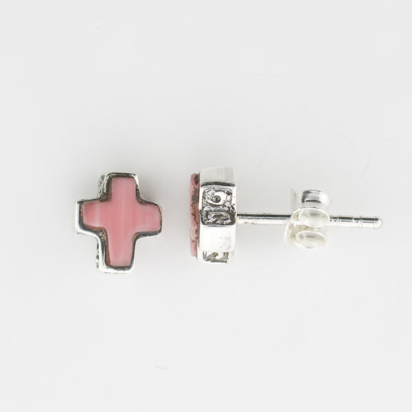 Sterling Silver Inlaid Turquoise Cross Earrings