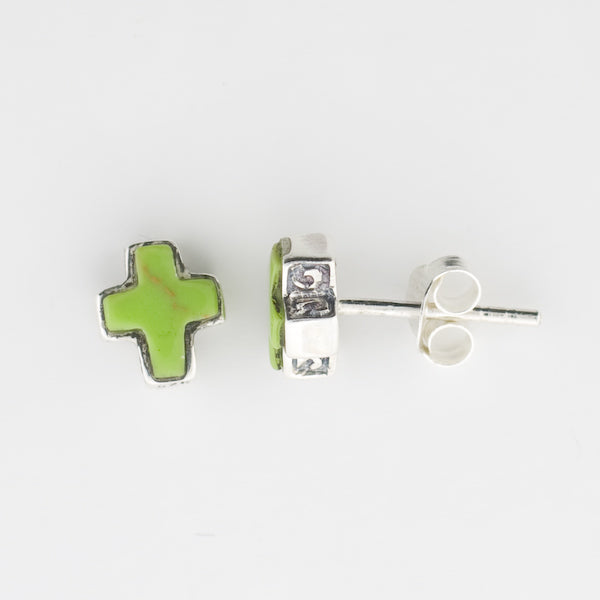 Sterling Silver Inlaid Turquoise Cross Earrings